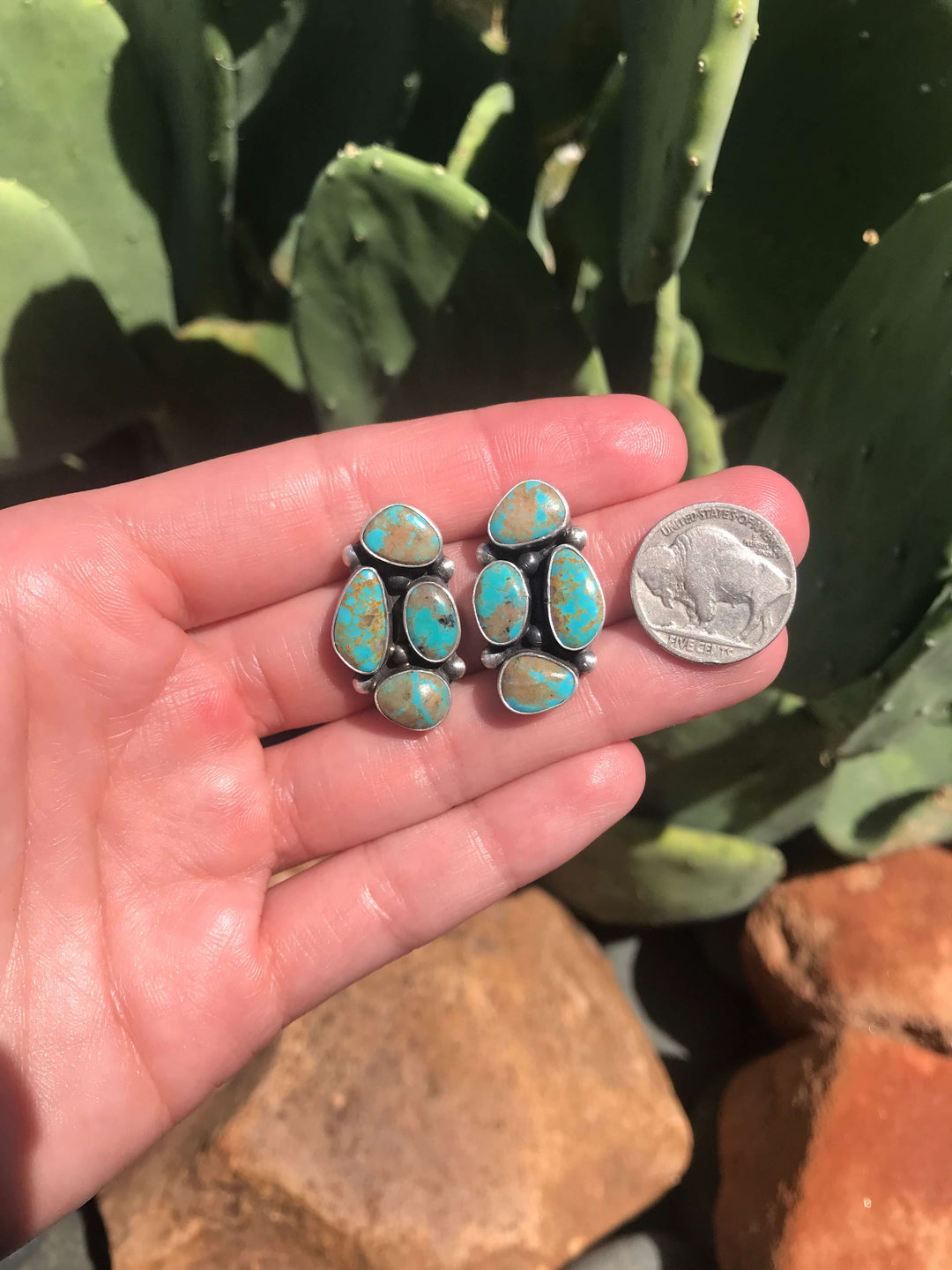The Luna Mesa Earrings, 3-Earrings-Calli Co., Turquoise and Silver Jewelry, Native American Handmade, Zuni Tribe, Navajo Tribe, Brock Texas
