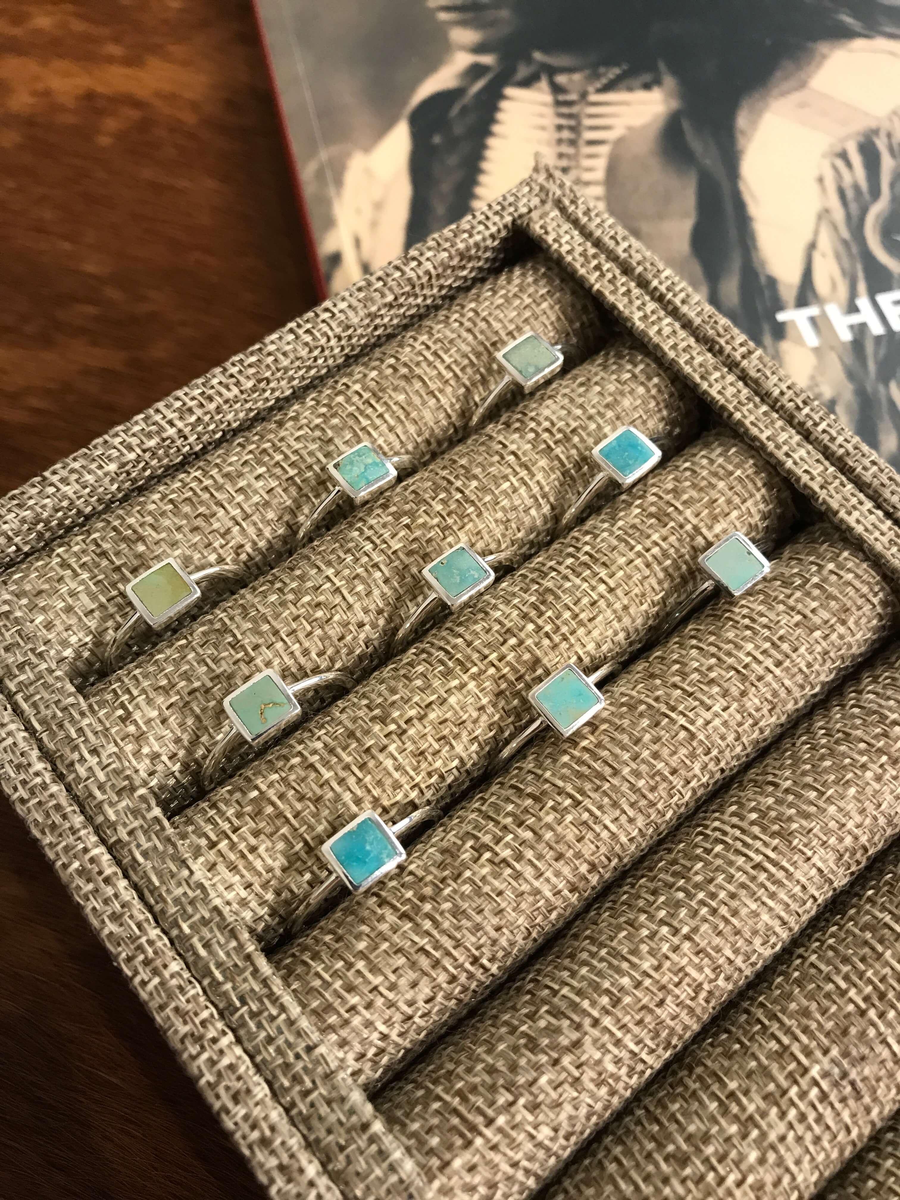 The Inlay Collection Square Turquoise Ring-Rings-Calli Co., Turquoise and Silver Jewelry, Native American Handmade, Zuni Tribe, Navajo Tribe, Brock Texas