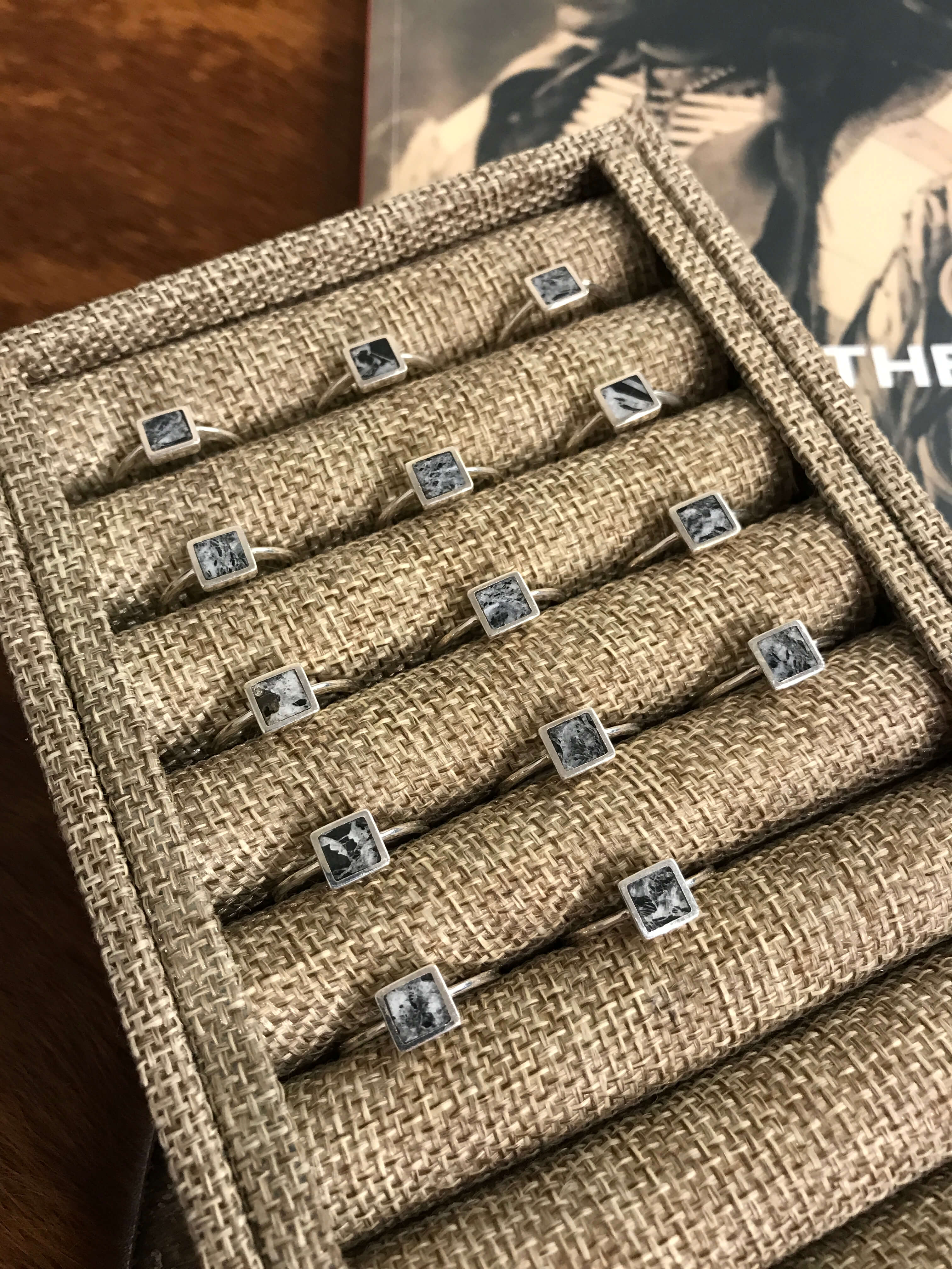 The Inlay Collection Square White Buffalo Ring-Rings-Calli Co., Turquoise and Silver Jewelry, Native American Handmade, Zuni Tribe, Navajo Tribe, Brock Texas