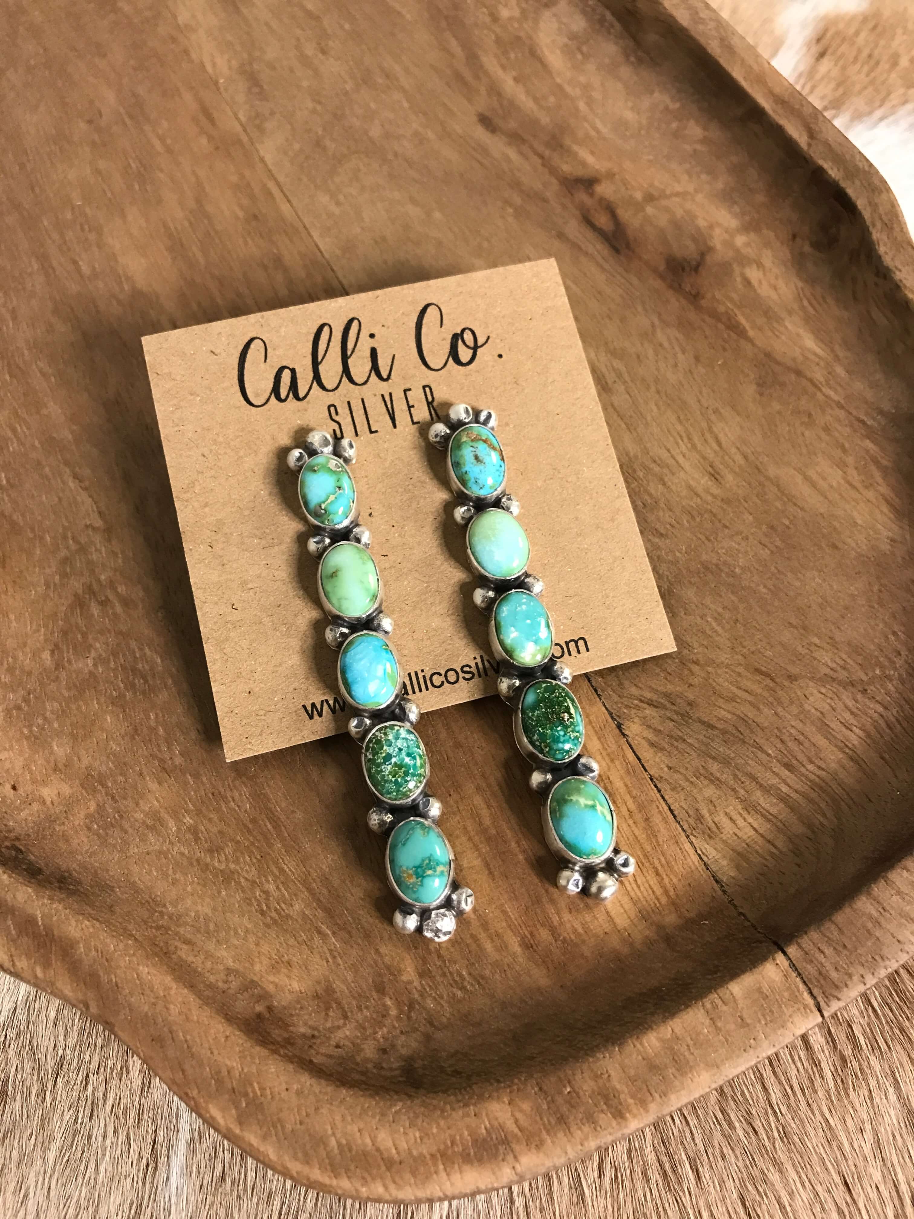 The Gleeson Drop Earrings, 1-Earrings-Calli Co., Turquoise and Silver Jewelry, Native American Handmade, Zuni Tribe, Navajo Tribe, Brock Texas