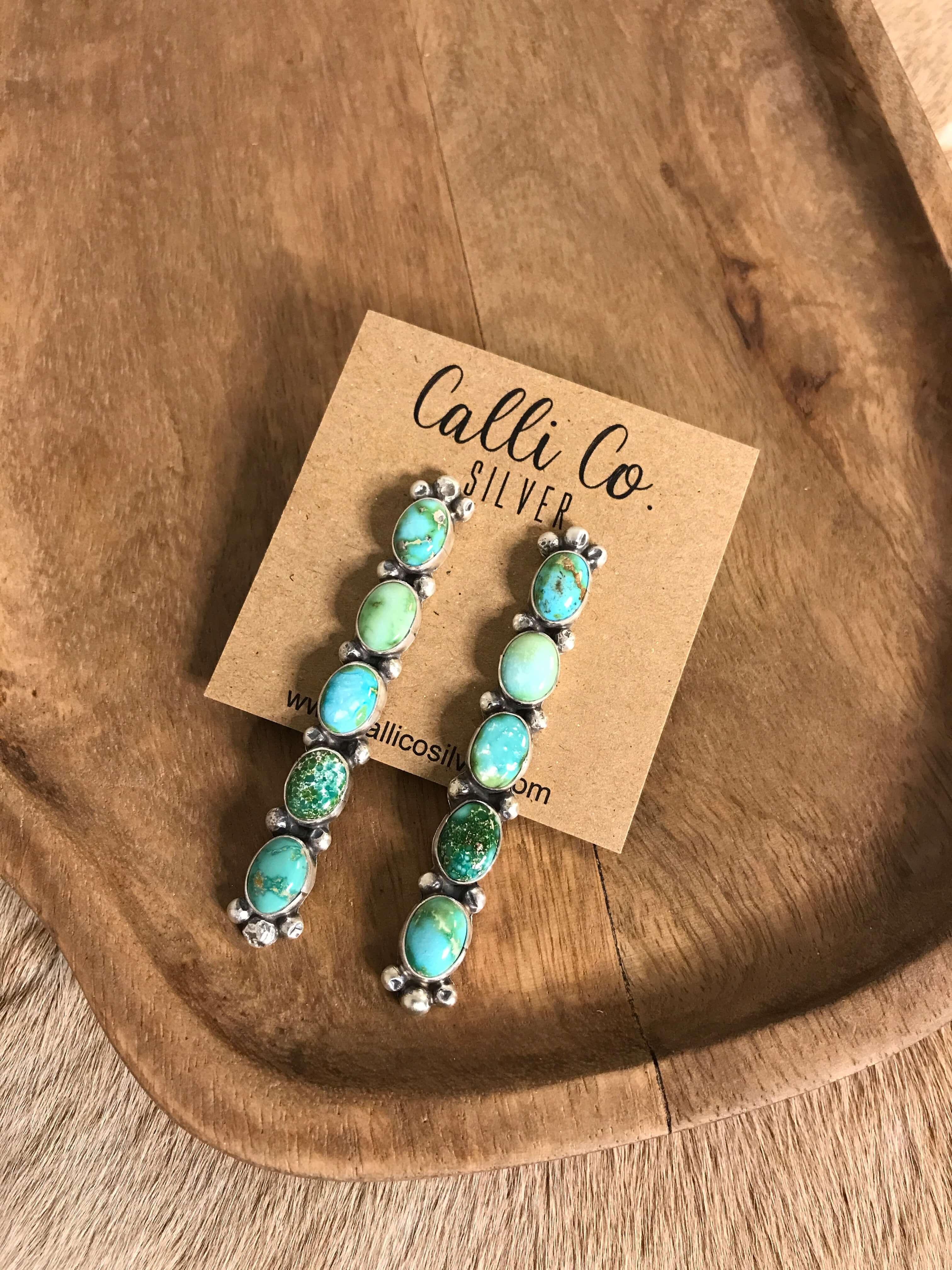 The Gleeson Drop Earrings, 1-Earrings-Calli Co., Turquoise and Silver Jewelry, Native American Handmade, Zuni Tribe, Navajo Tribe, Brock Texas