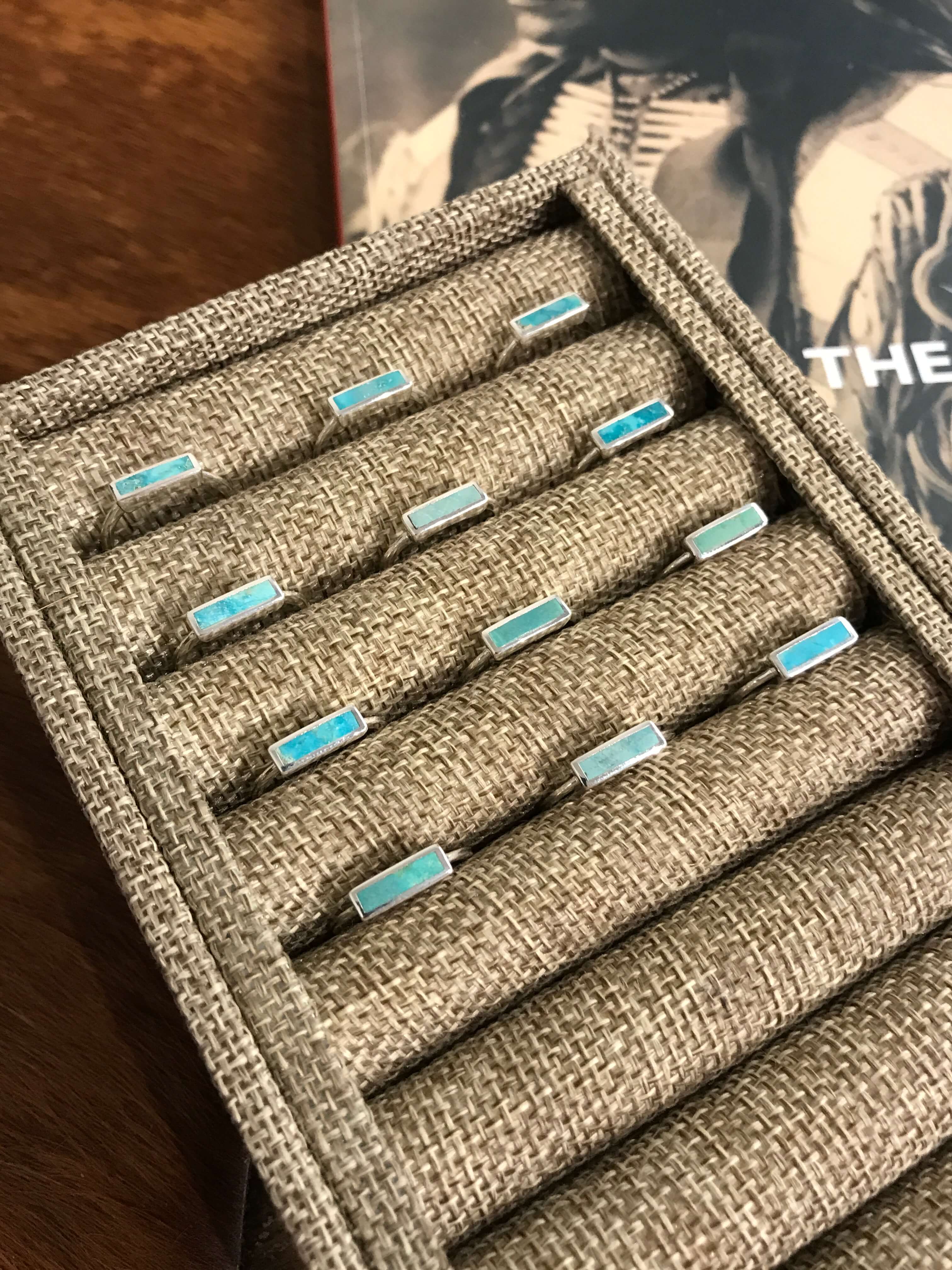 The Inlay Collection Rectangle Turquoise Band-Rings-Calli Co., Turquoise and Silver Jewelry, Native American Handmade, Zuni Tribe, Navajo Tribe, Brock Texas