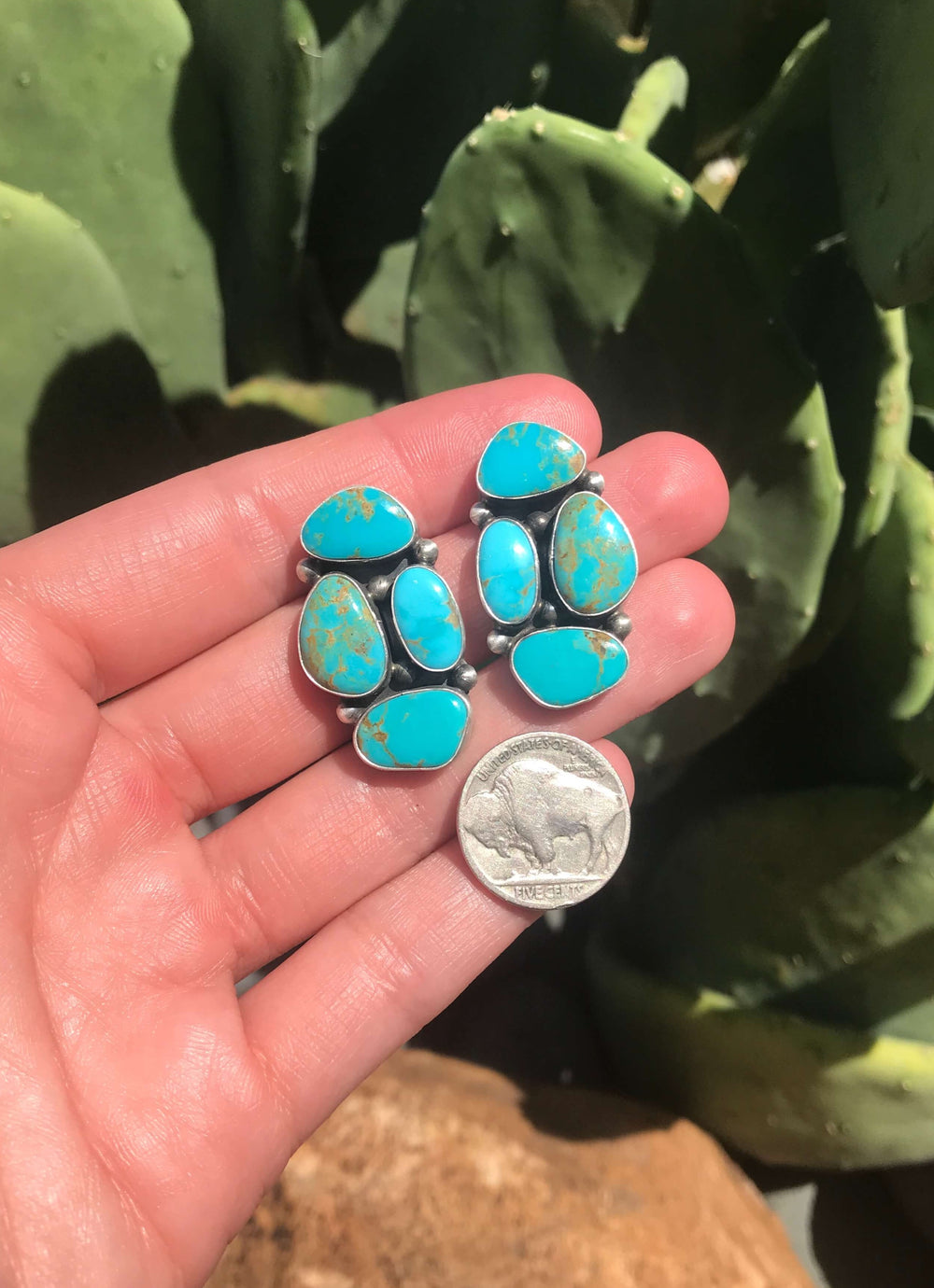 The Luna Mesa Earrings, 2-Earrings-Calli Co., Turquoise and Silver Jewelry, Native American Handmade, Zuni Tribe, Navajo Tribe, Brock Texas