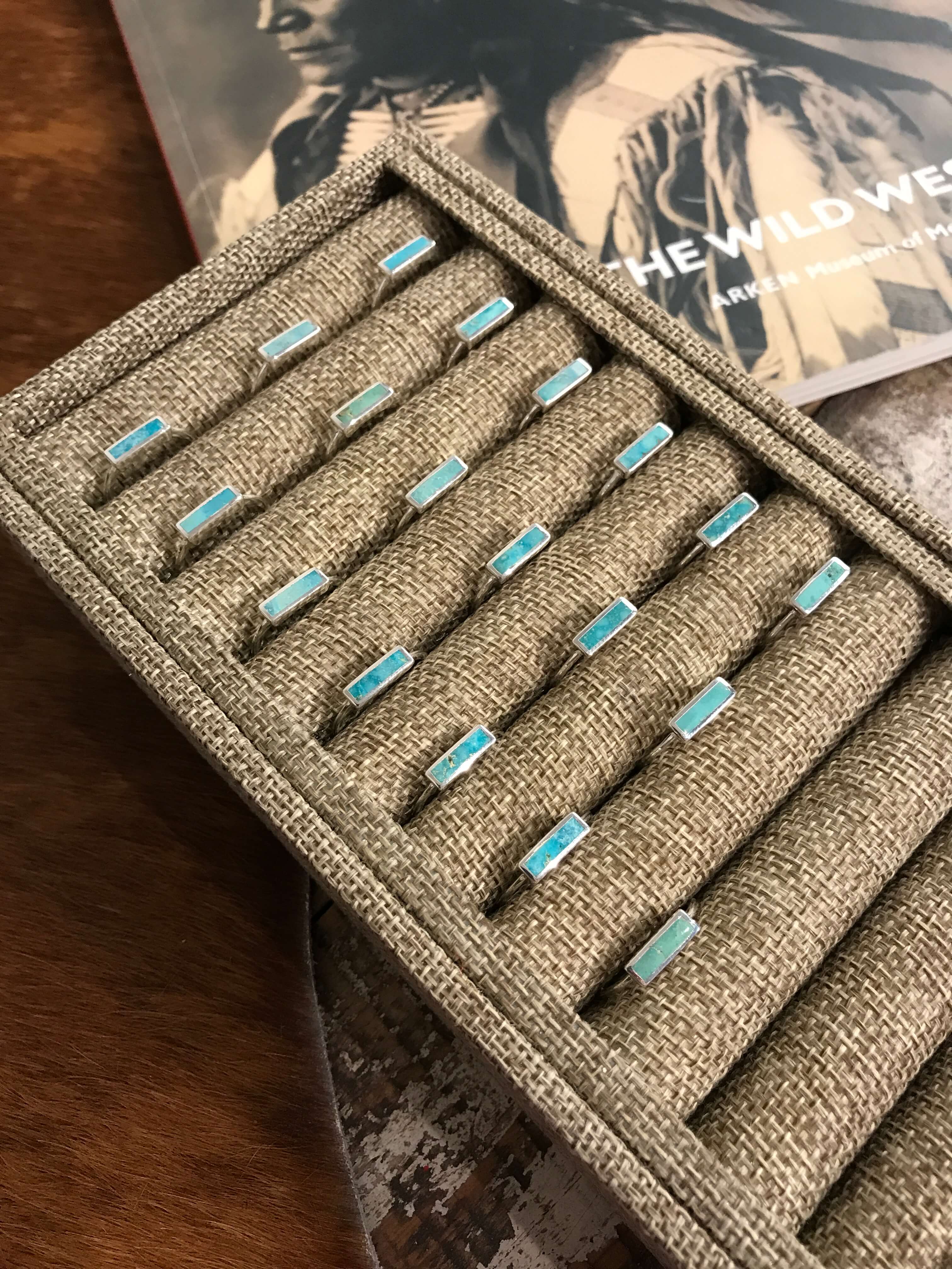 The Inlay Collection Rectangle Turquoise Band-Rings-Calli Co., Turquoise and Silver Jewelry, Native American Handmade, Zuni Tribe, Navajo Tribe, Brock Texas