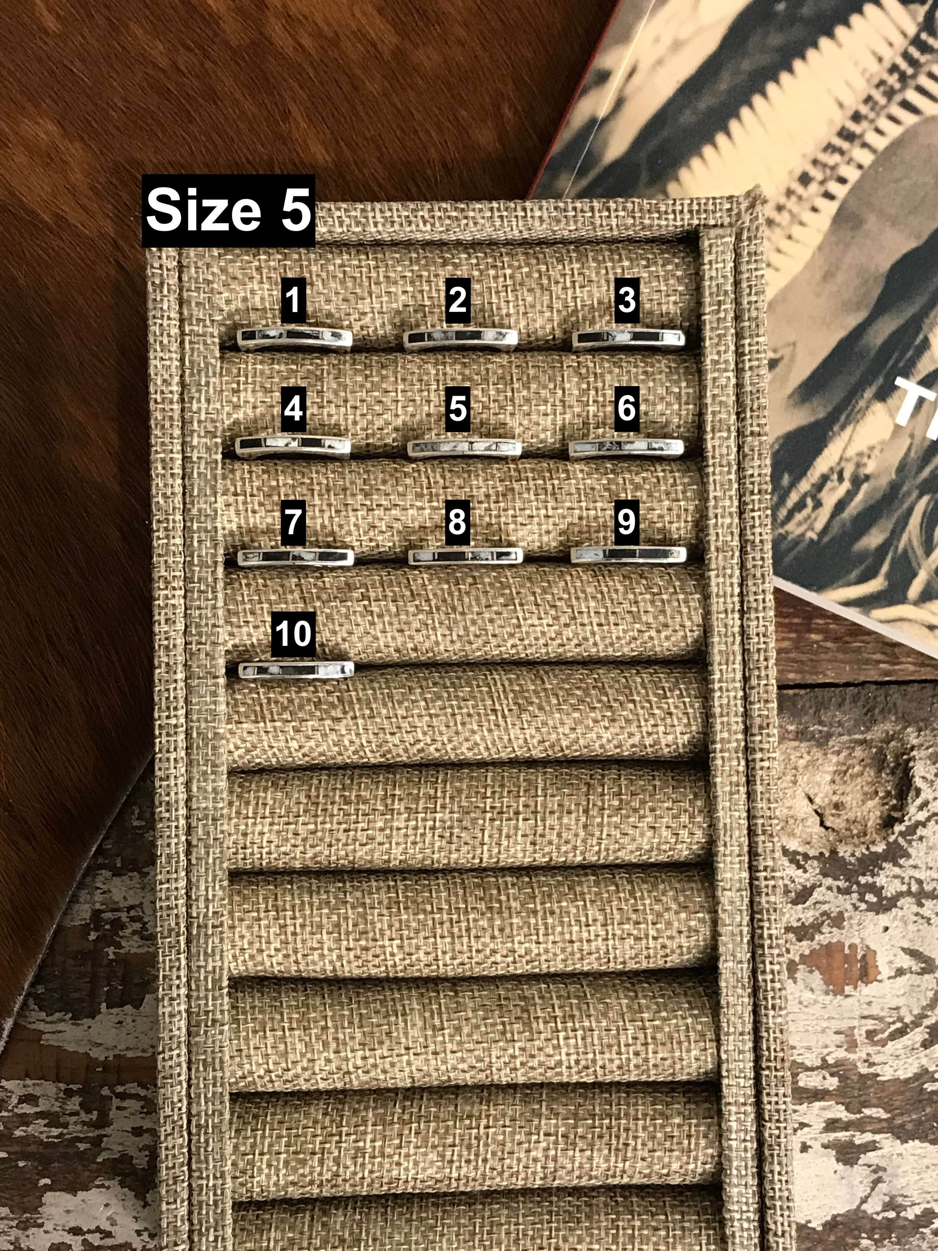 The Inlay Collection Thin White Buffalo Band-Rings-Calli Co., Turquoise and Silver Jewelry, Native American Handmade, Zuni Tribe, Navajo Tribe, Brock Texas