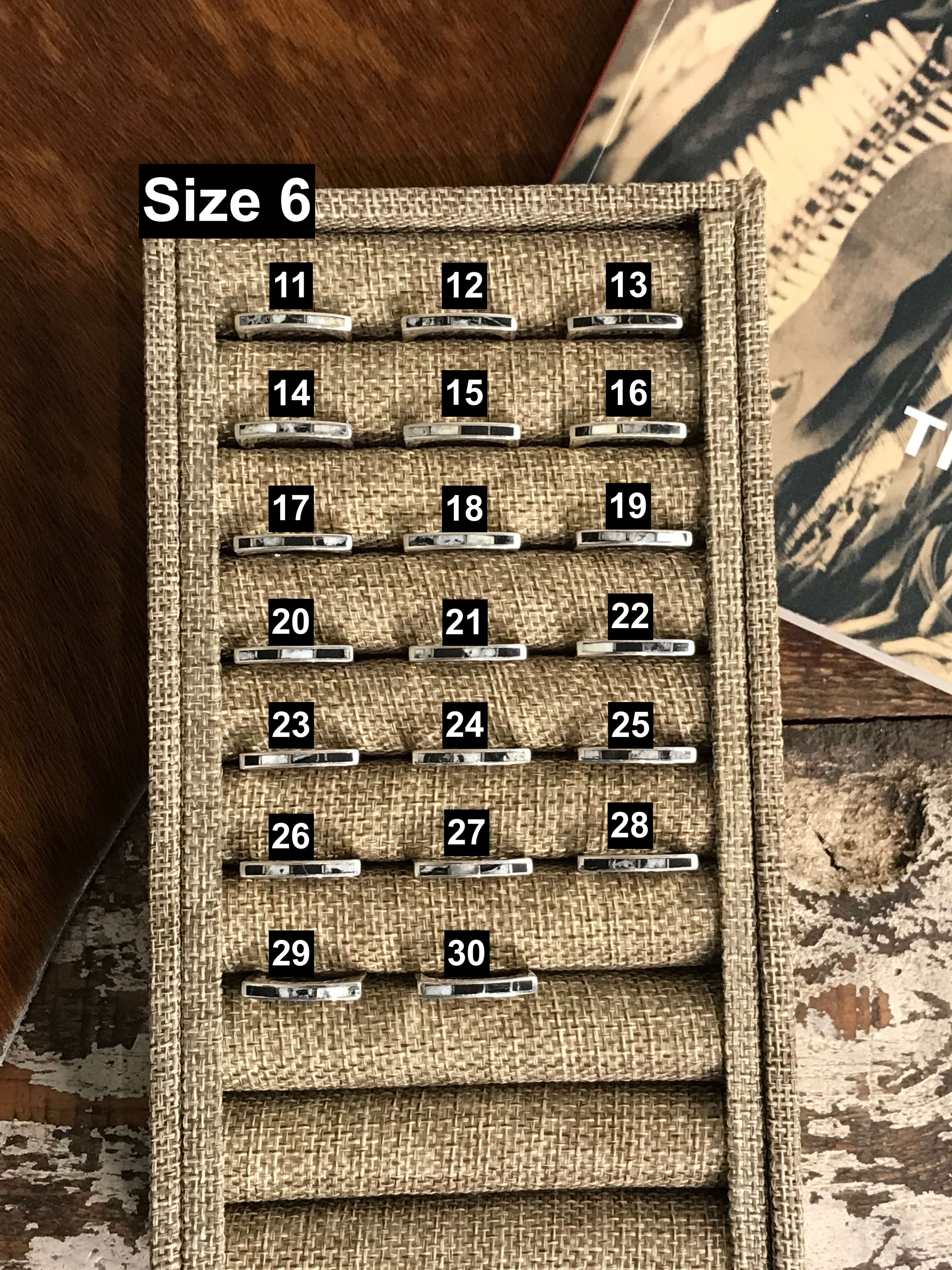 The Inlay Collection Thin White Buffalo Band-Rings-Calli Co., Turquoise and Silver Jewelry, Native American Handmade, Zuni Tribe, Navajo Tribe, Brock Texas