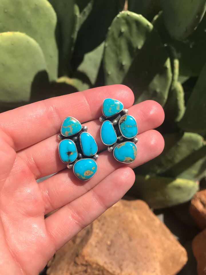 The Luna Mesa Earrings, 4-Earrings-Calli Co., Turquoise and Silver Jewelry, Native American Handmade, Zuni Tribe, Navajo Tribe, Brock Texas