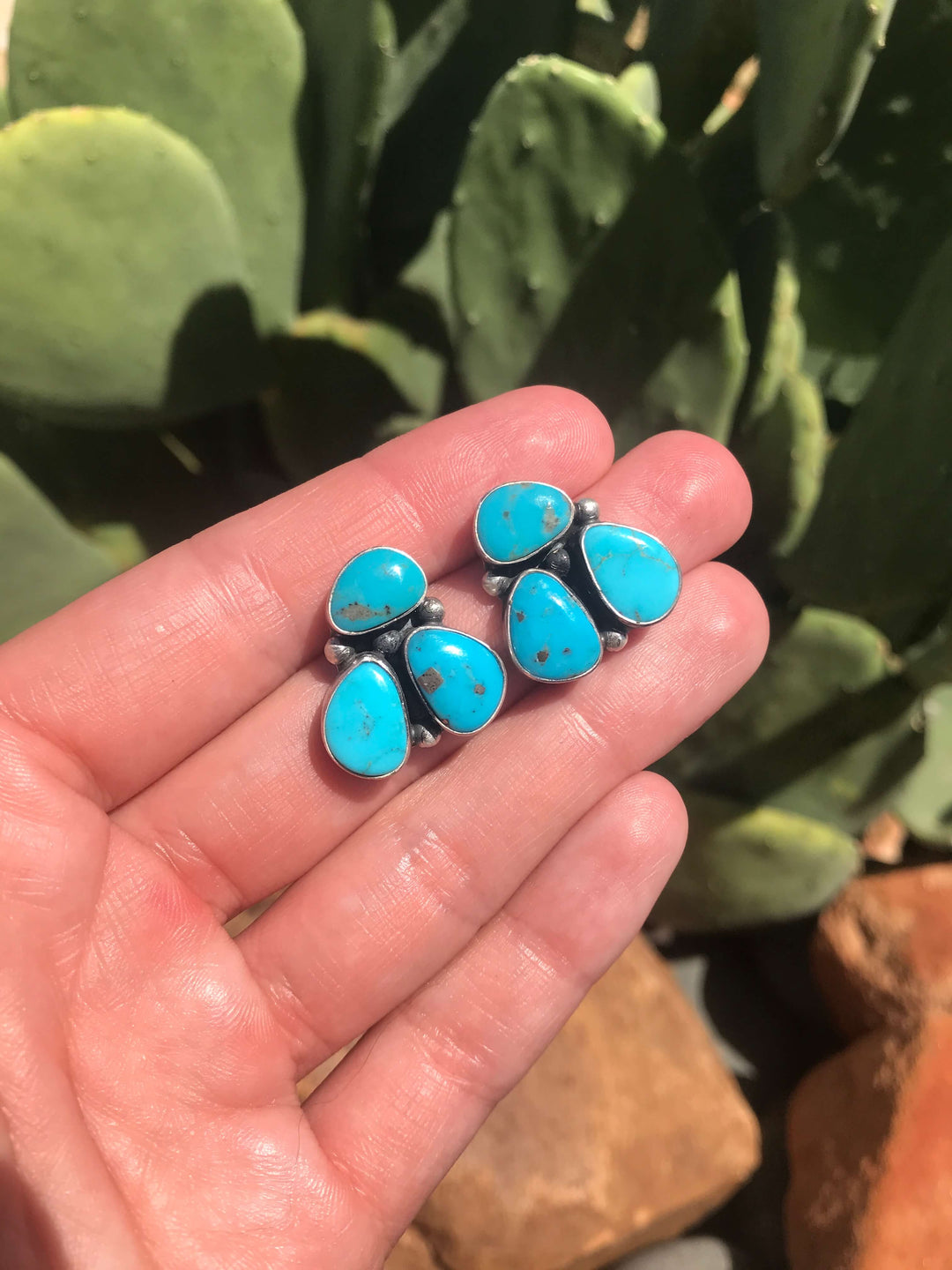 The Tres Rios Earrings, 5-Earrings-Calli Co., Turquoise and Silver Jewelry, Native American Handmade, Zuni Tribe, Navajo Tribe, Brock Texas