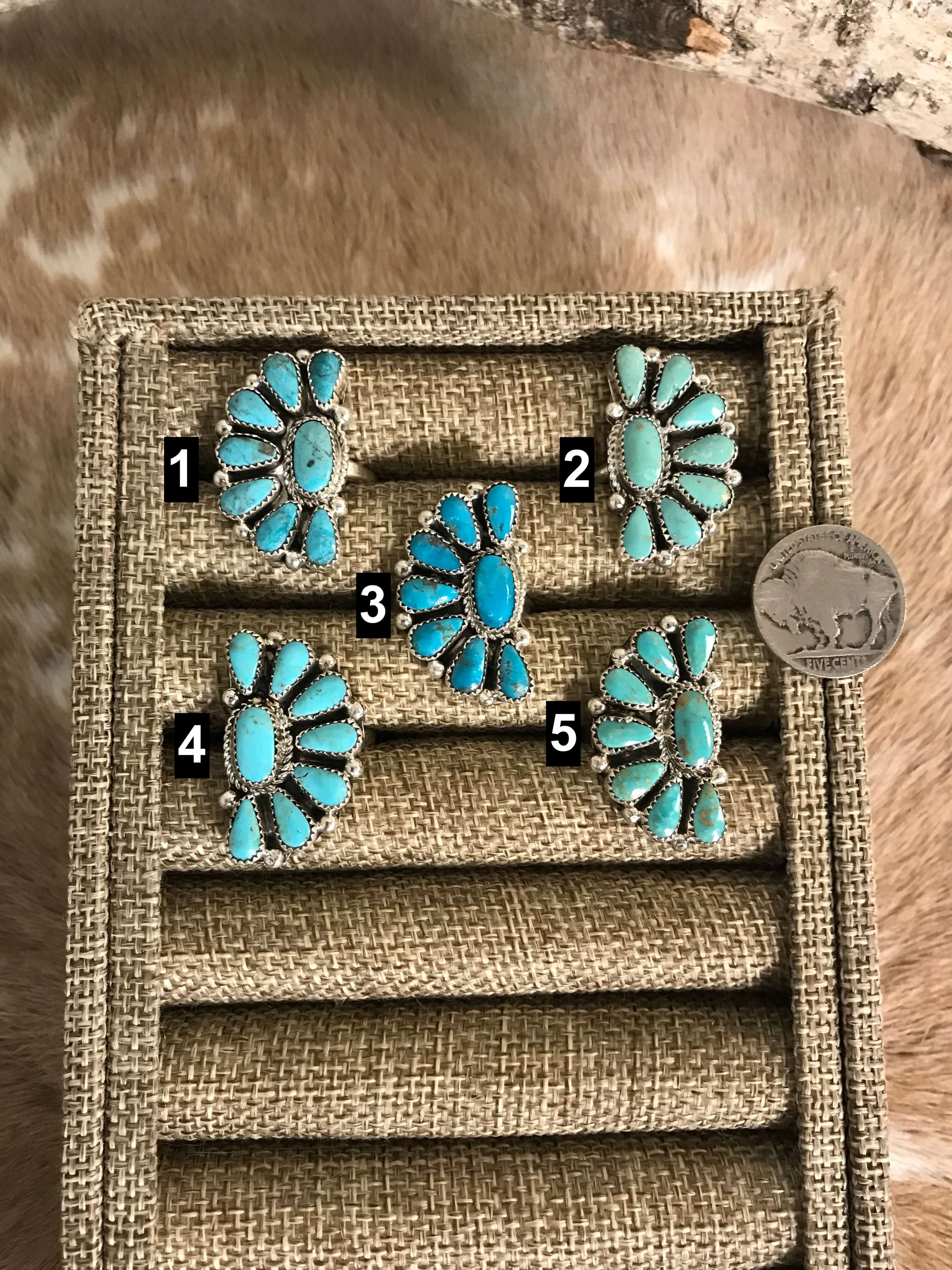 The Crest Adjustable Turquoise Cluster Rings-Rings-Calli Co., Turquoise and Silver Jewelry, Native American Handmade, Zuni Tribe, Navajo Tribe, Brock Texas