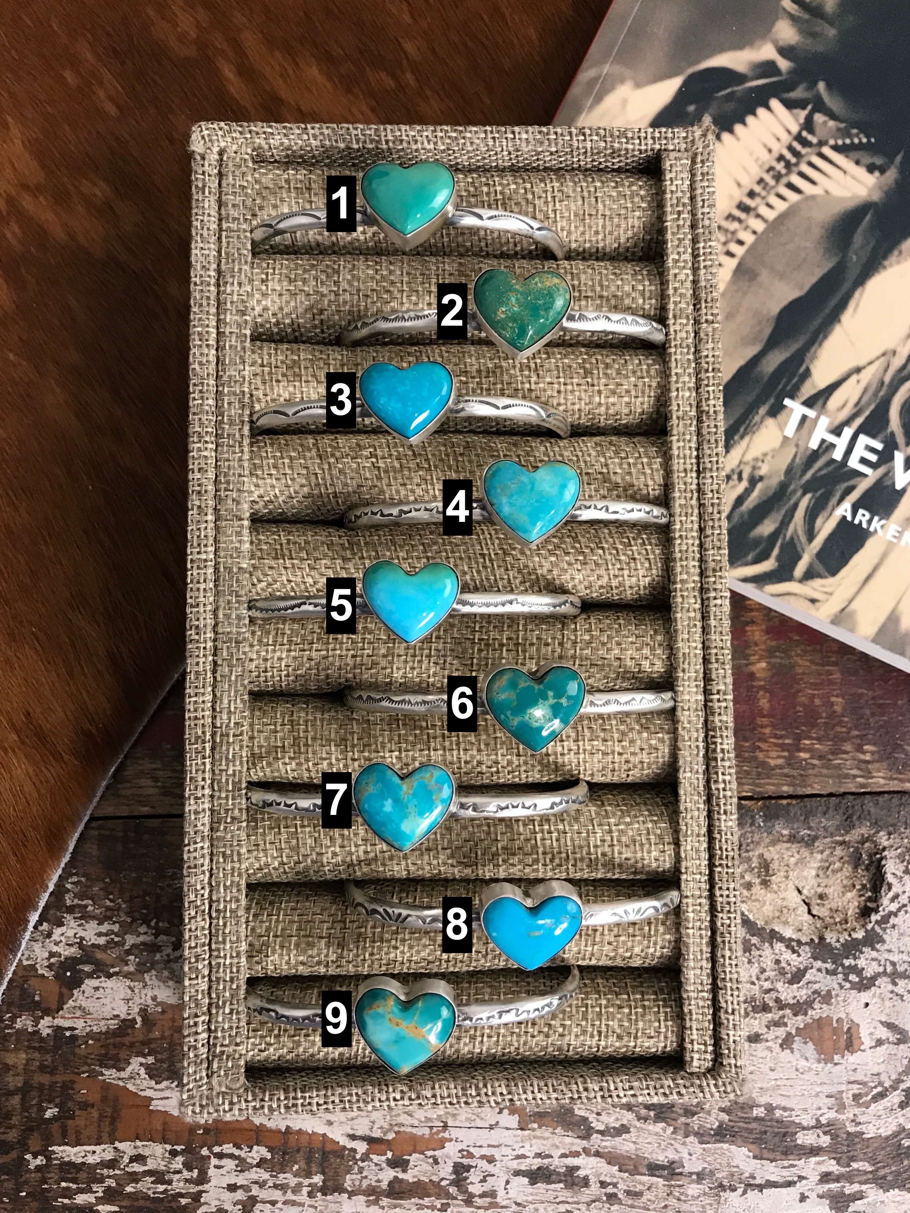 The Darling Turquoise Heart Cuffs-Bracelets & Cuffs-Calli Co., Turquoise and Silver Jewelry, Native American Handmade, Zuni Tribe, Navajo Tribe, Brock Texas
