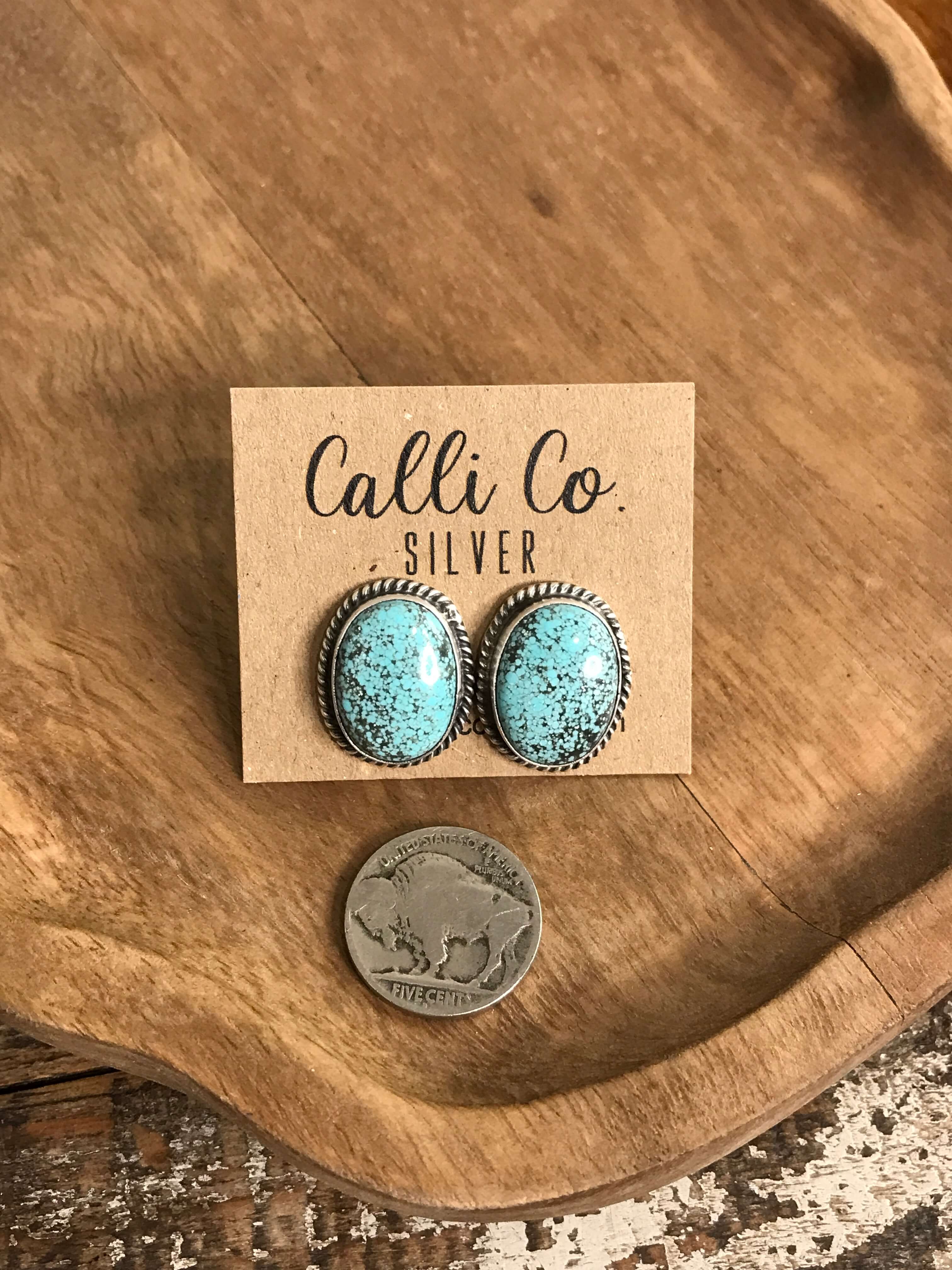 The Turquoise Studs, 4-Earrings-Calli Co., Turquoise and Silver Jewelry, Native American Handmade, Zuni Tribe, Navajo Tribe, Brock Texas