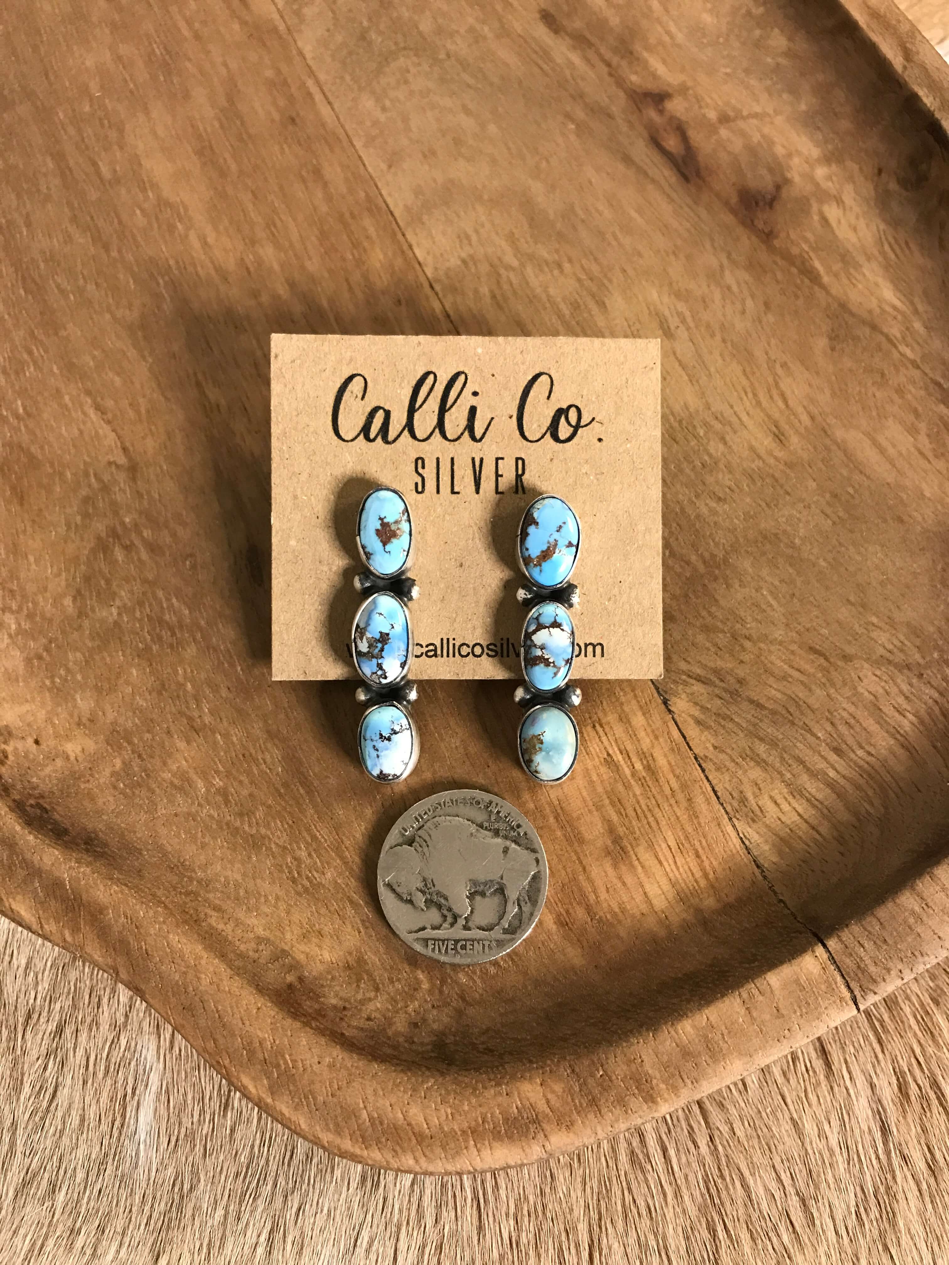 The Orlovista Triple Drop Earrings, 1-Earrings-Calli Co., Turquoise and Silver Jewelry, Native American Handmade, Zuni Tribe, Navajo Tribe, Brock Texas