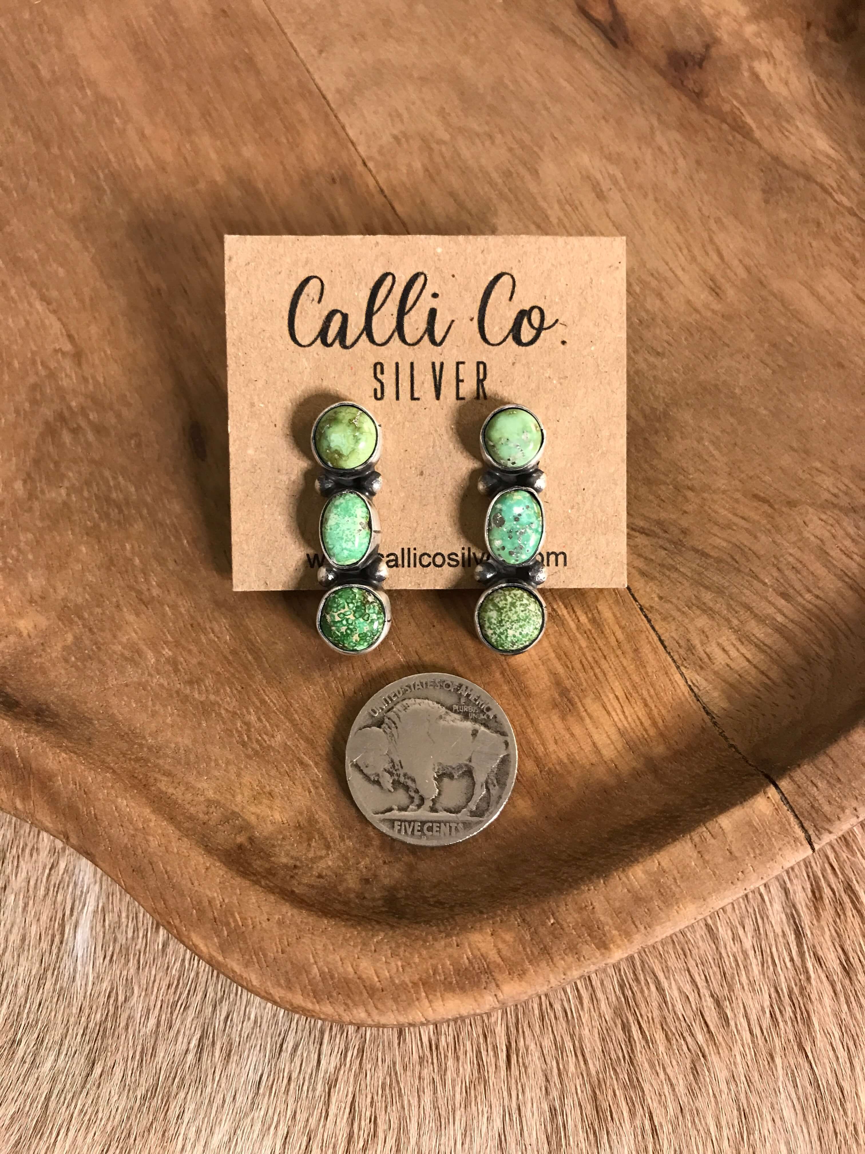 The Orlovista Triple Drop Earrings, 2-Earrings-Calli Co., Turquoise and Silver Jewelry, Native American Handmade, Zuni Tribe, Navajo Tribe, Brock Texas