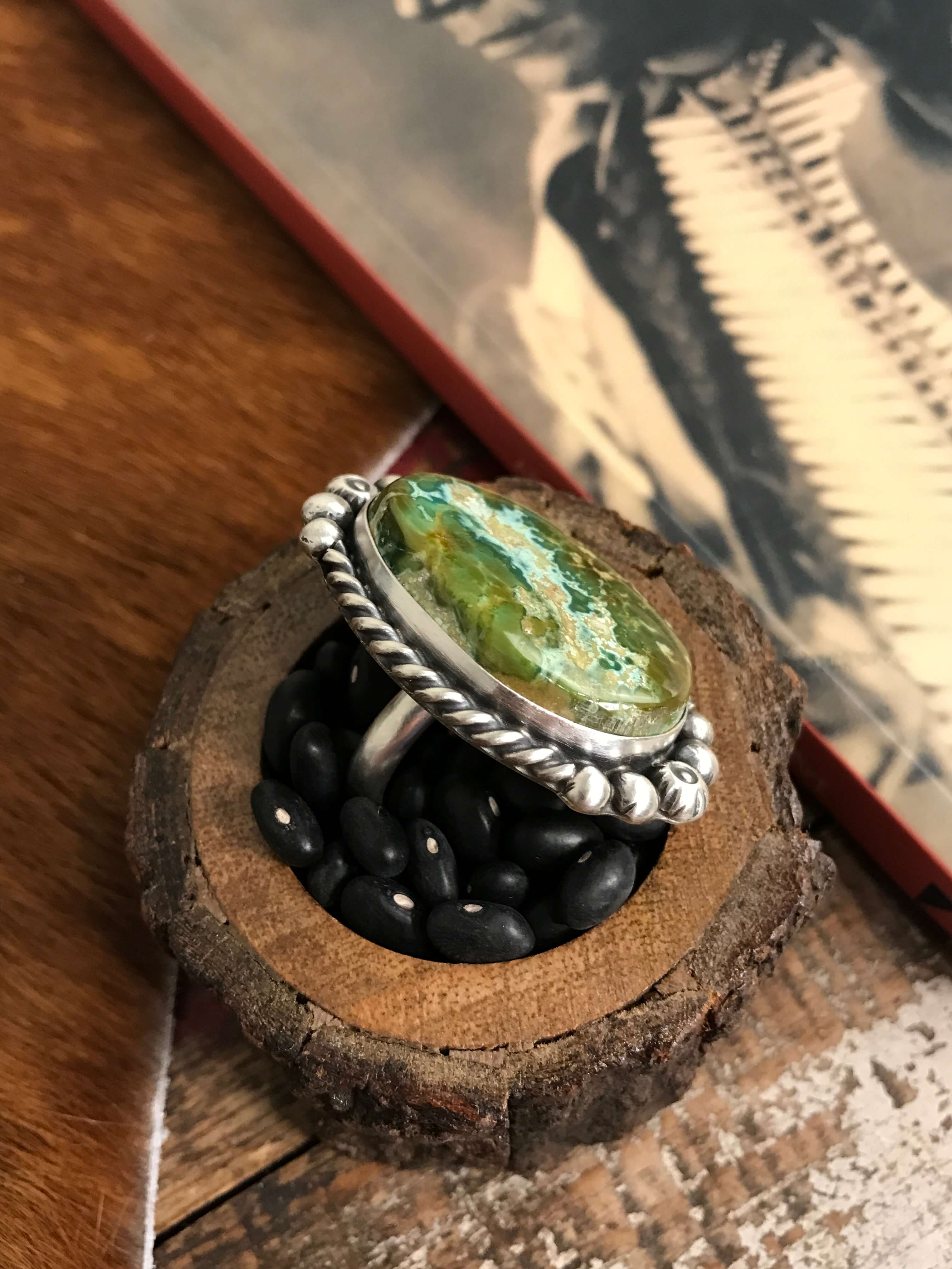 The Tishomingo Turquoise Adjustable Ring, 1-Rings-Calli Co., Turquoise and Silver Jewelry, Native American Handmade, Zuni Tribe, Navajo Tribe, Brock Texas