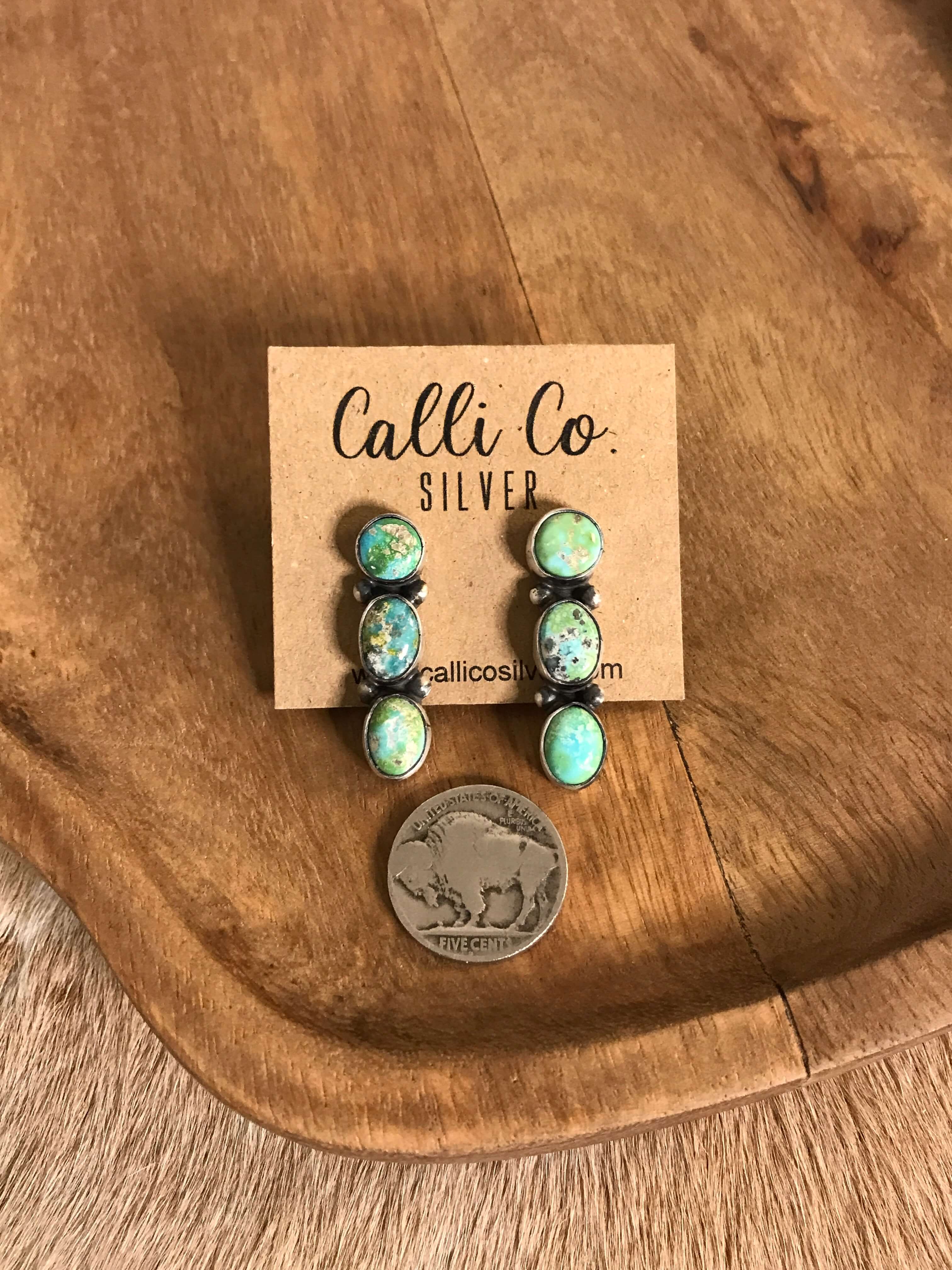 The Orlovista Triple Drop Earrings, 3-Earrings-Calli Co., Turquoise and Silver Jewelry, Native American Handmade, Zuni Tribe, Navajo Tribe, Brock Texas