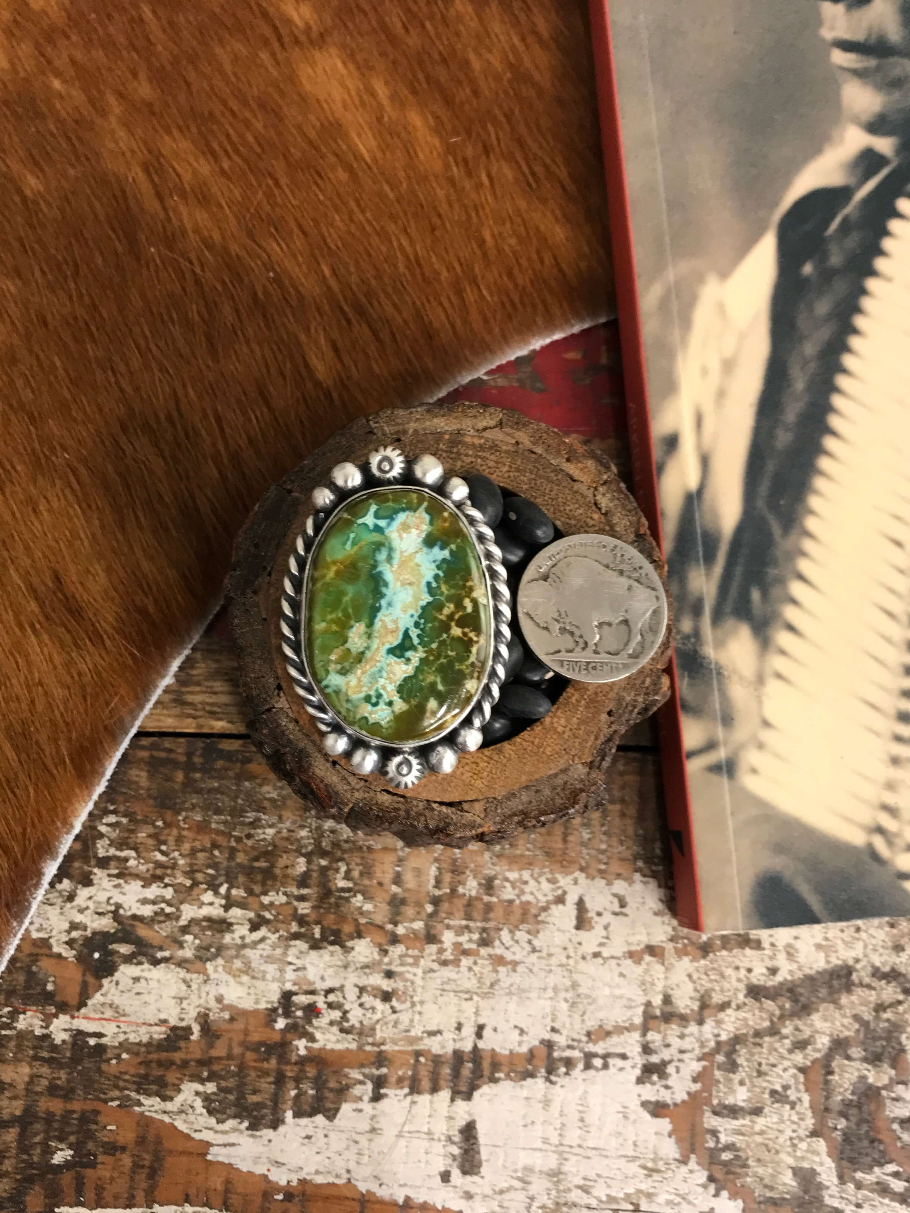 The Tishomingo Turquoise Adjustable Ring, 1-Rings-Calli Co., Turquoise and Silver Jewelry, Native American Handmade, Zuni Tribe, Navajo Tribe, Brock Texas