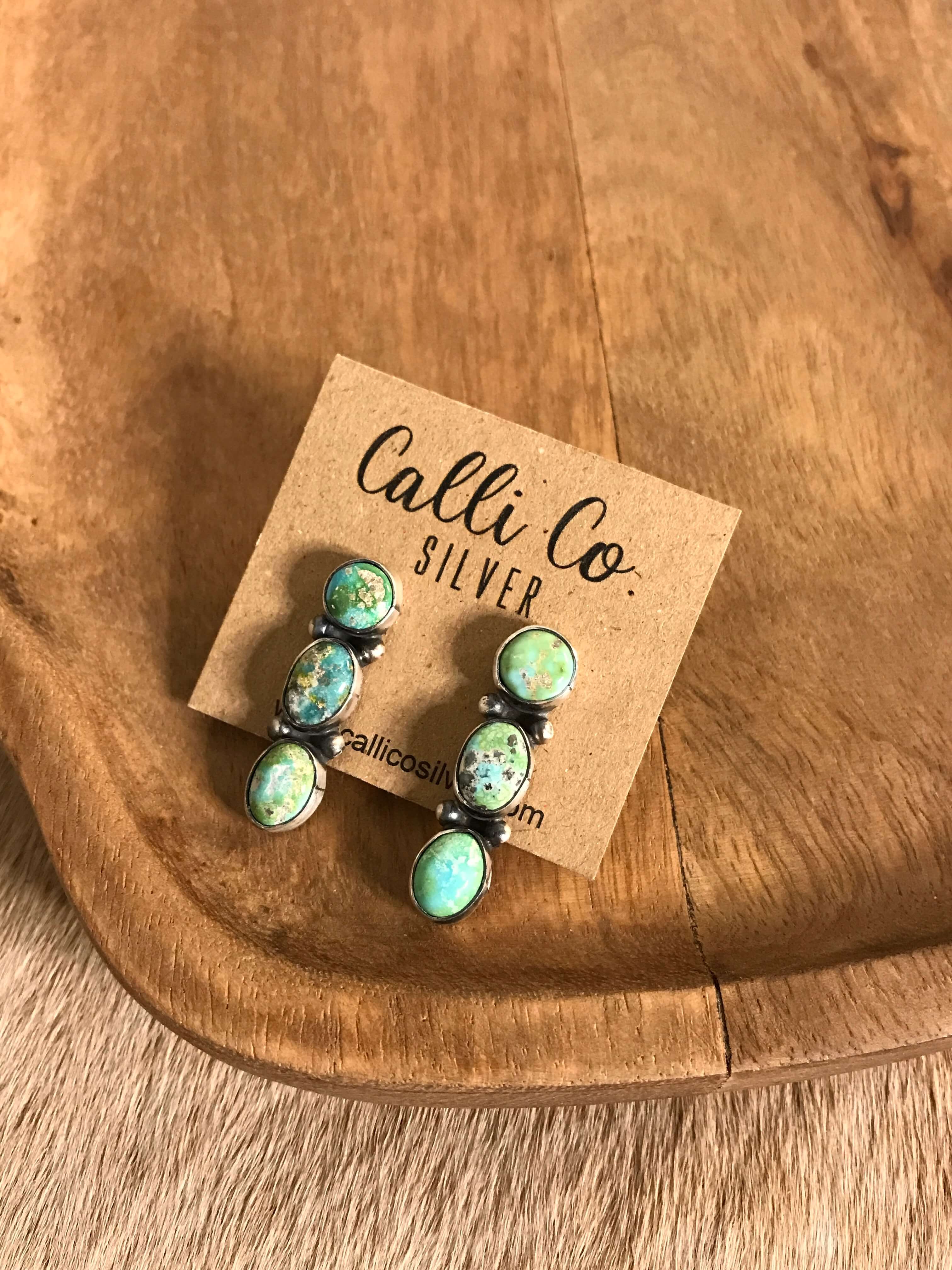 The Orlovista Triple Drop Earrings, 3-Earrings-Calli Co., Turquoise and Silver Jewelry, Native American Handmade, Zuni Tribe, Navajo Tribe, Brock Texas