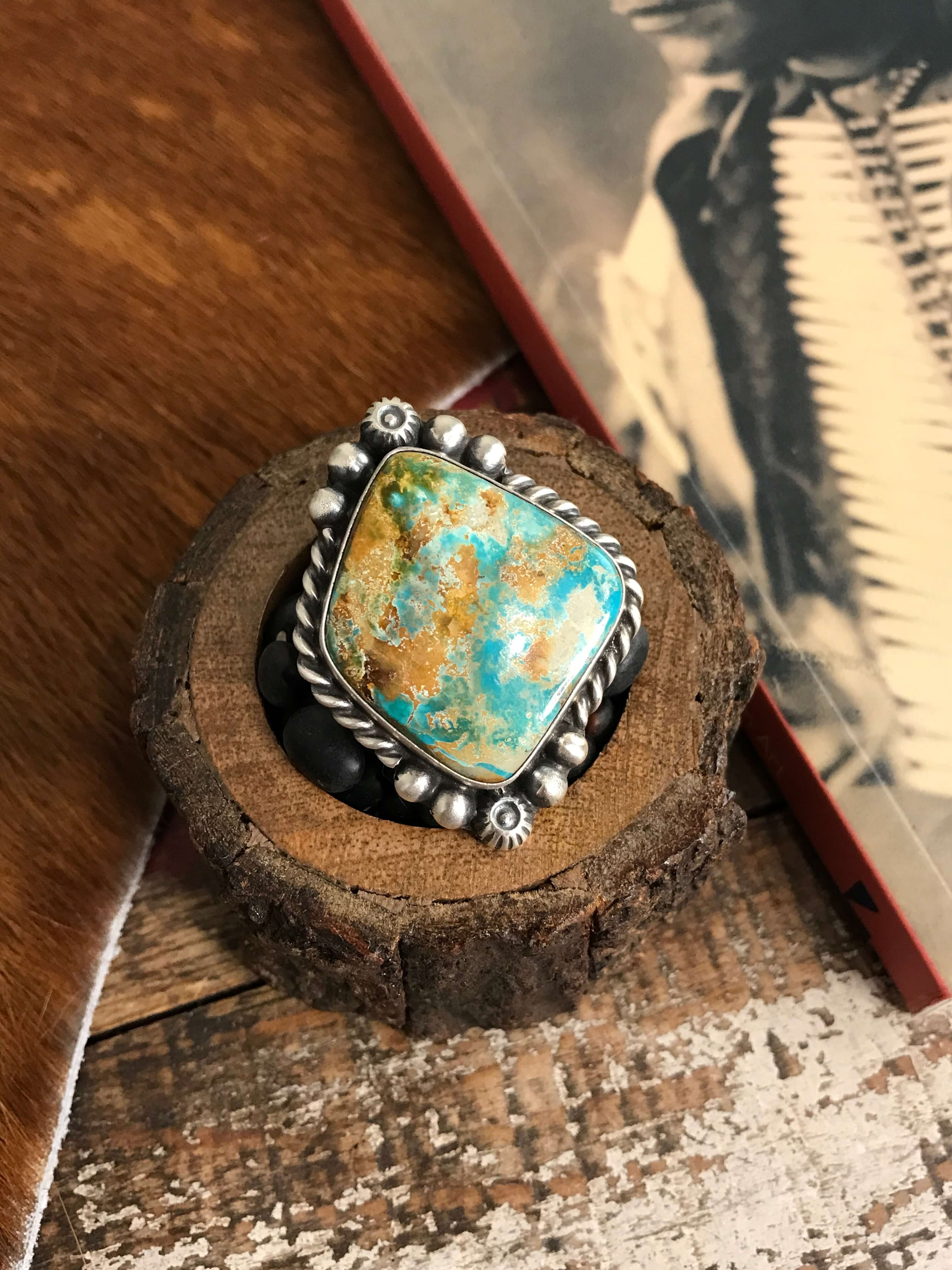 The Tishomingo Turquoise Adjustable Ring, 2-Rings-Calli Co., Turquoise and Silver Jewelry, Native American Handmade, Zuni Tribe, Navajo Tribe, Brock Texas