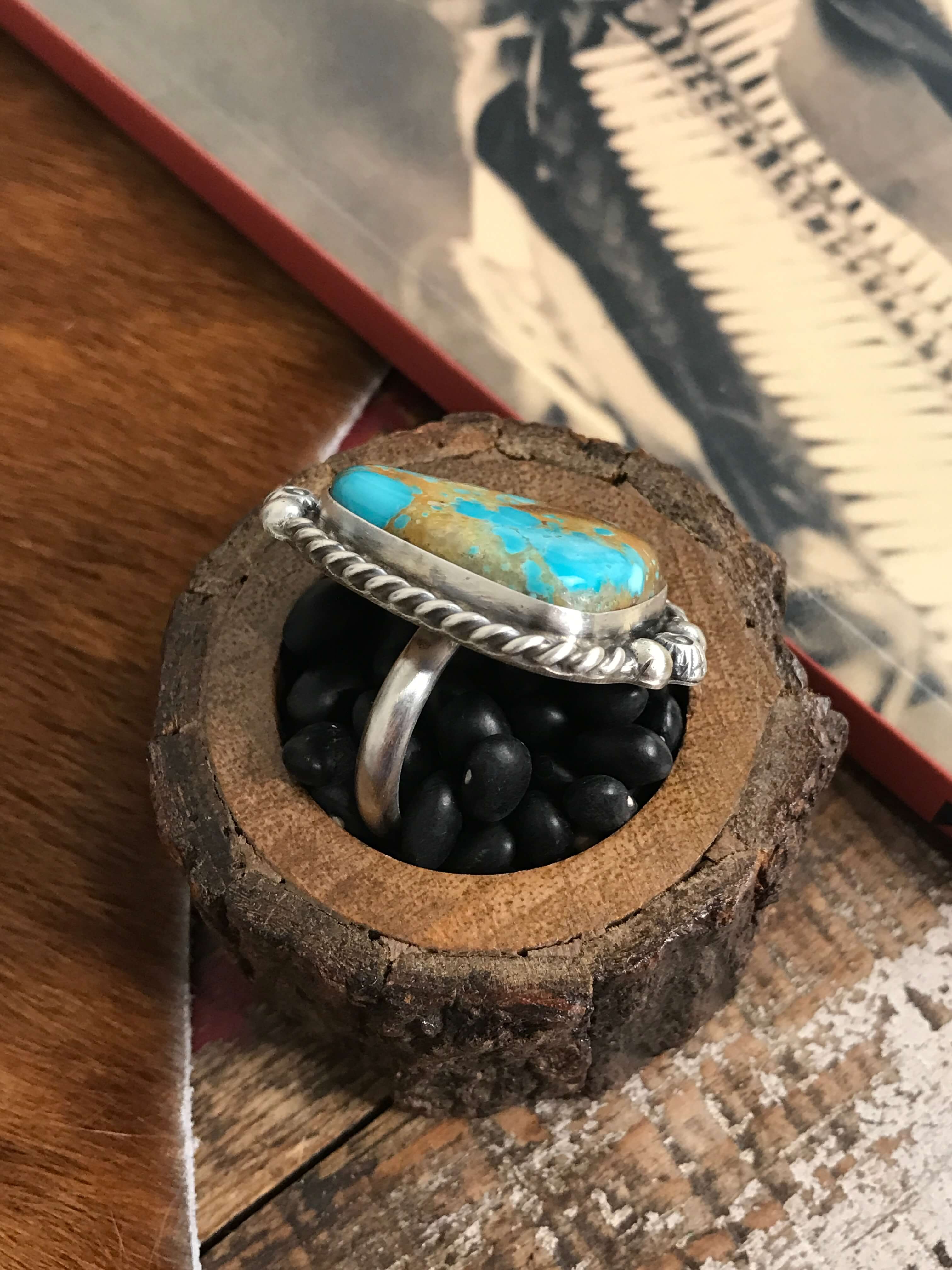 The Tishomingo Turquoise Adjustable Ring, 3-Rings-Calli Co., Turquoise and Silver Jewelry, Native American Handmade, Zuni Tribe, Navajo Tribe, Brock Texas