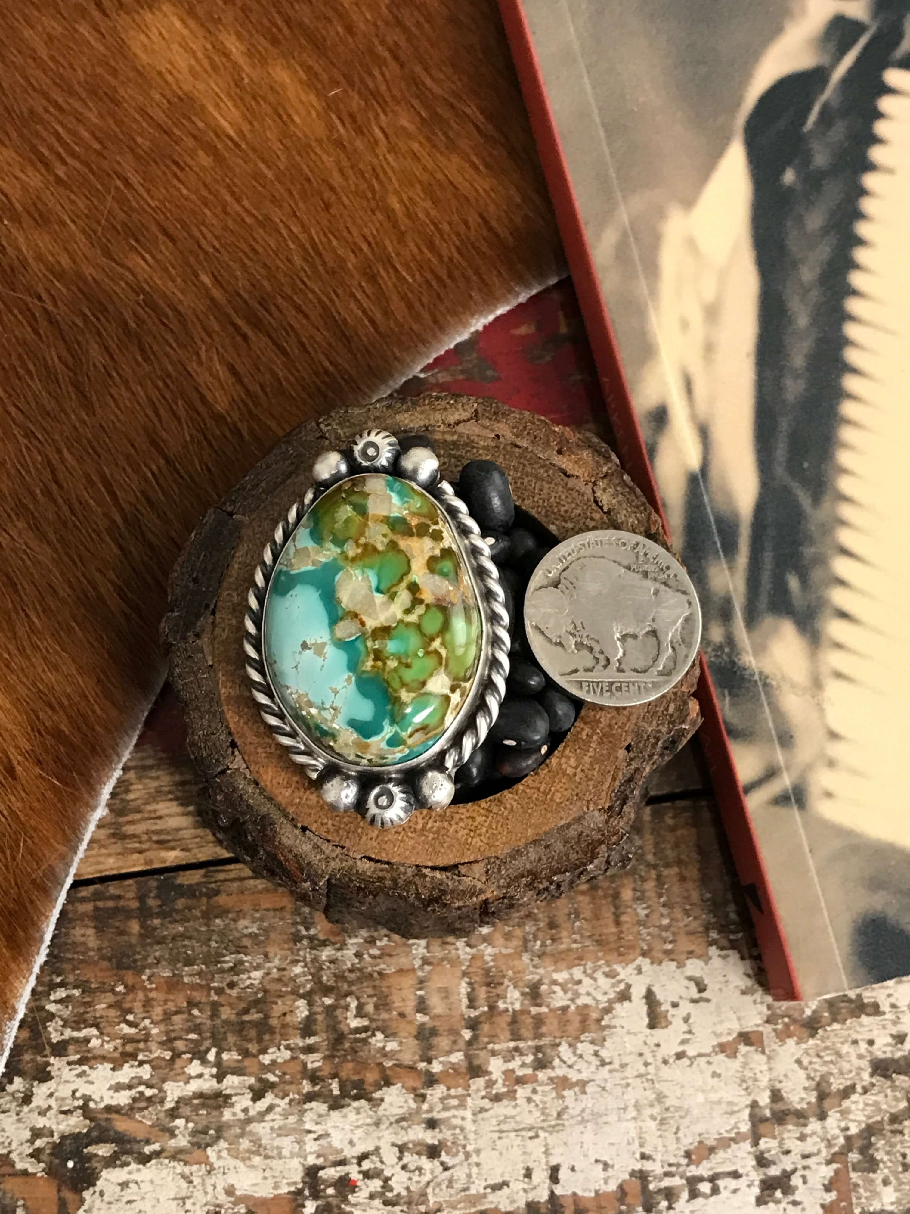 The Tishomingo Turquoise Adjustable Ring, 4-Rings-Calli Co., Turquoise and Silver Jewelry, Native American Handmade, Zuni Tribe, Navajo Tribe, Brock Texas