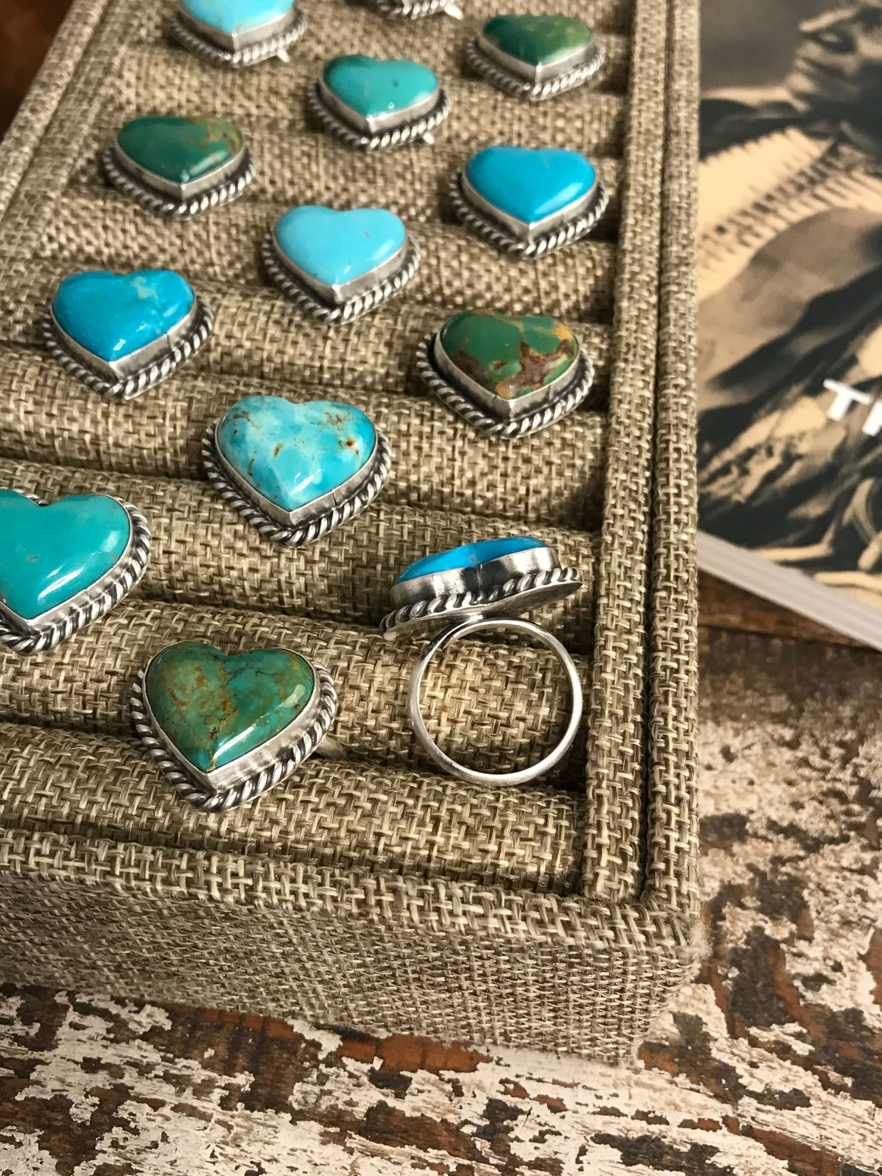 The Classic Adjustable Heart Rings-Rings-Calli Co., Turquoise and Silver Jewelry, Native American Handmade, Zuni Tribe, Navajo Tribe, Brock Texas