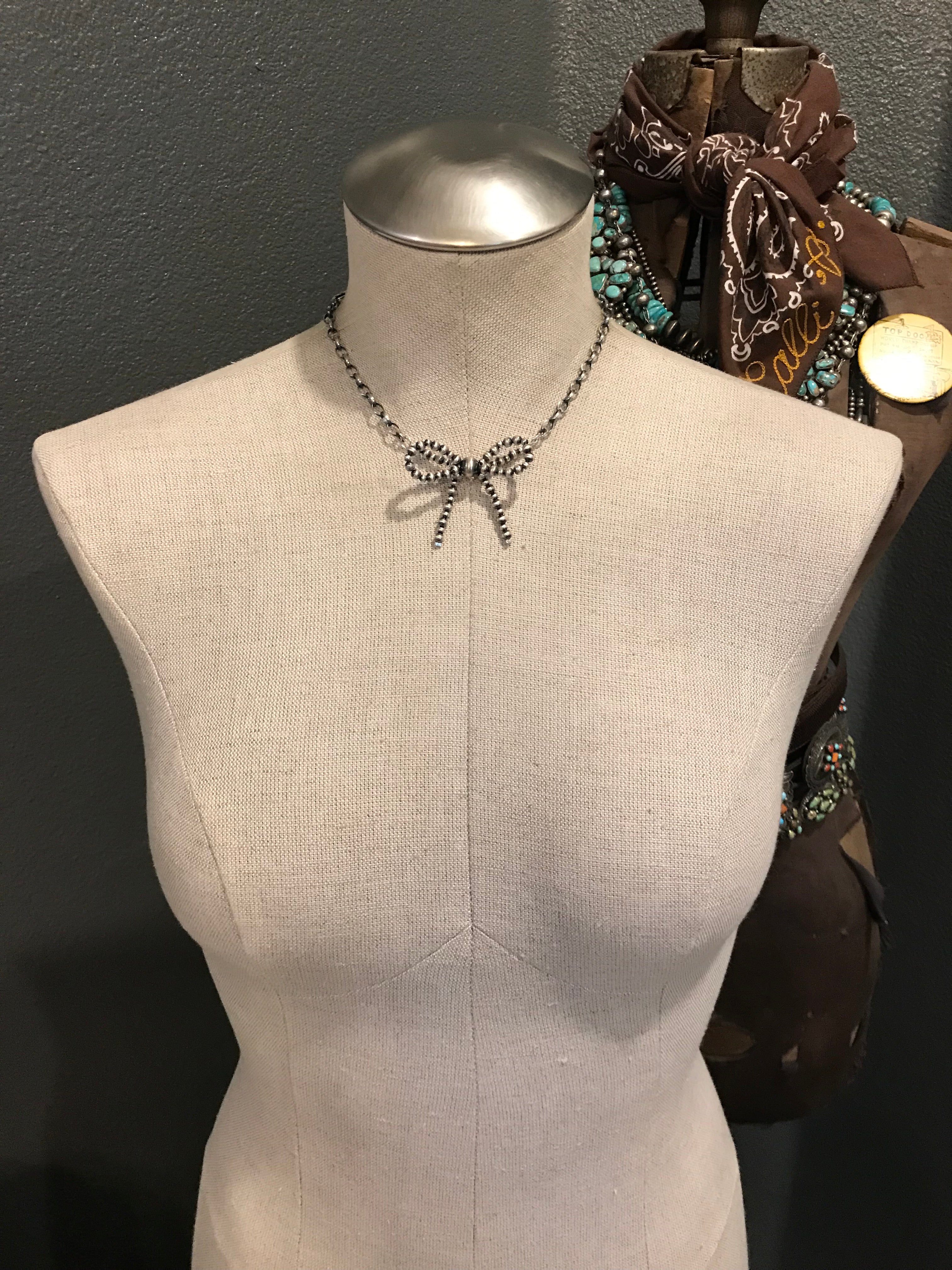 The Goldie Pearl Bow Necklace-Necklaces-Calli Co., Turquoise and Silver Jewelry, Native American Handmade, Zuni Tribe, Navajo Tribe, Brock Texas