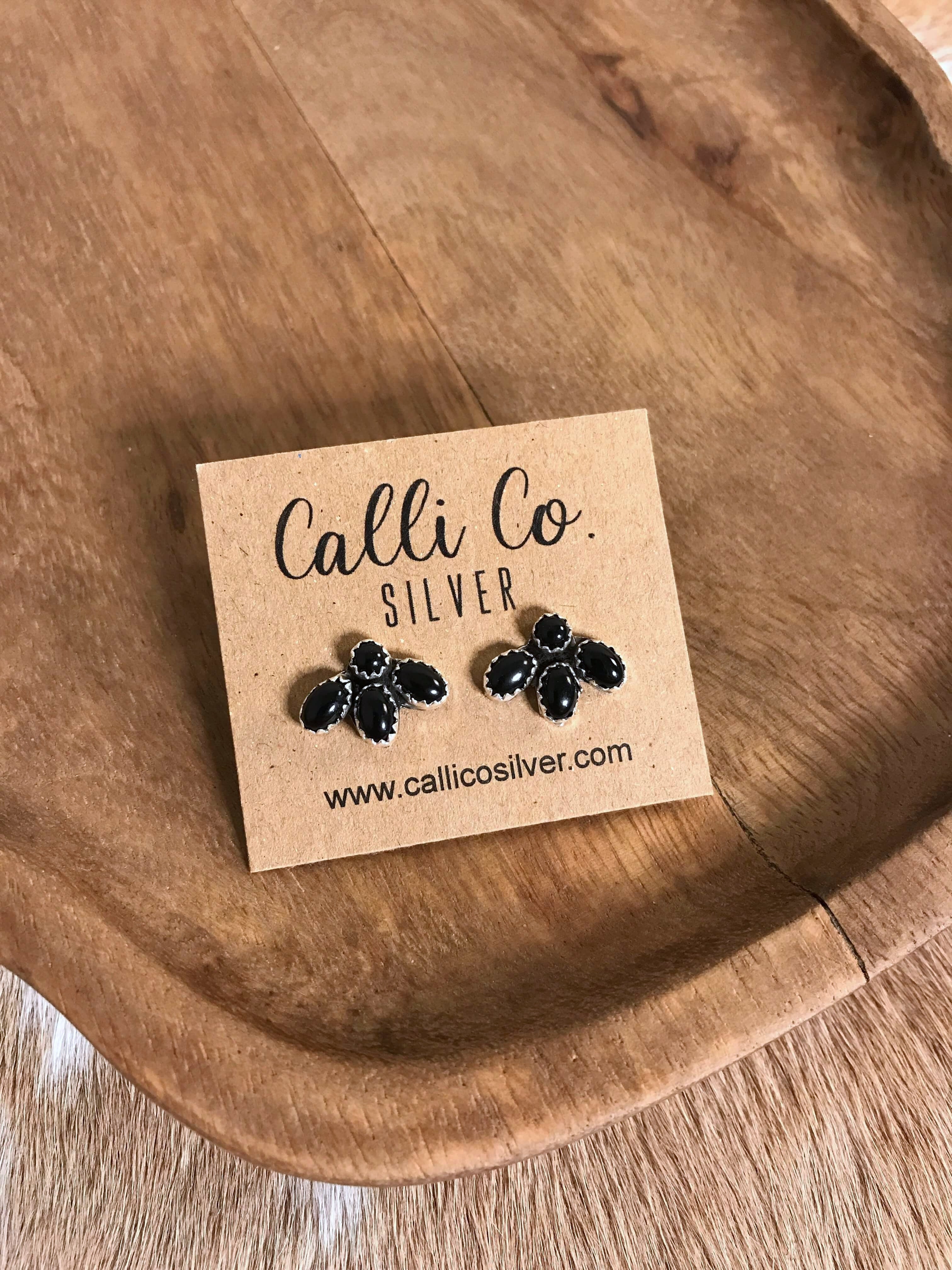 The Sparrow Onyx Earrings-Earrings-Calli Co., Turquoise and Silver Jewelry, Native American Handmade, Zuni Tribe, Navajo Tribe, Brock Texas