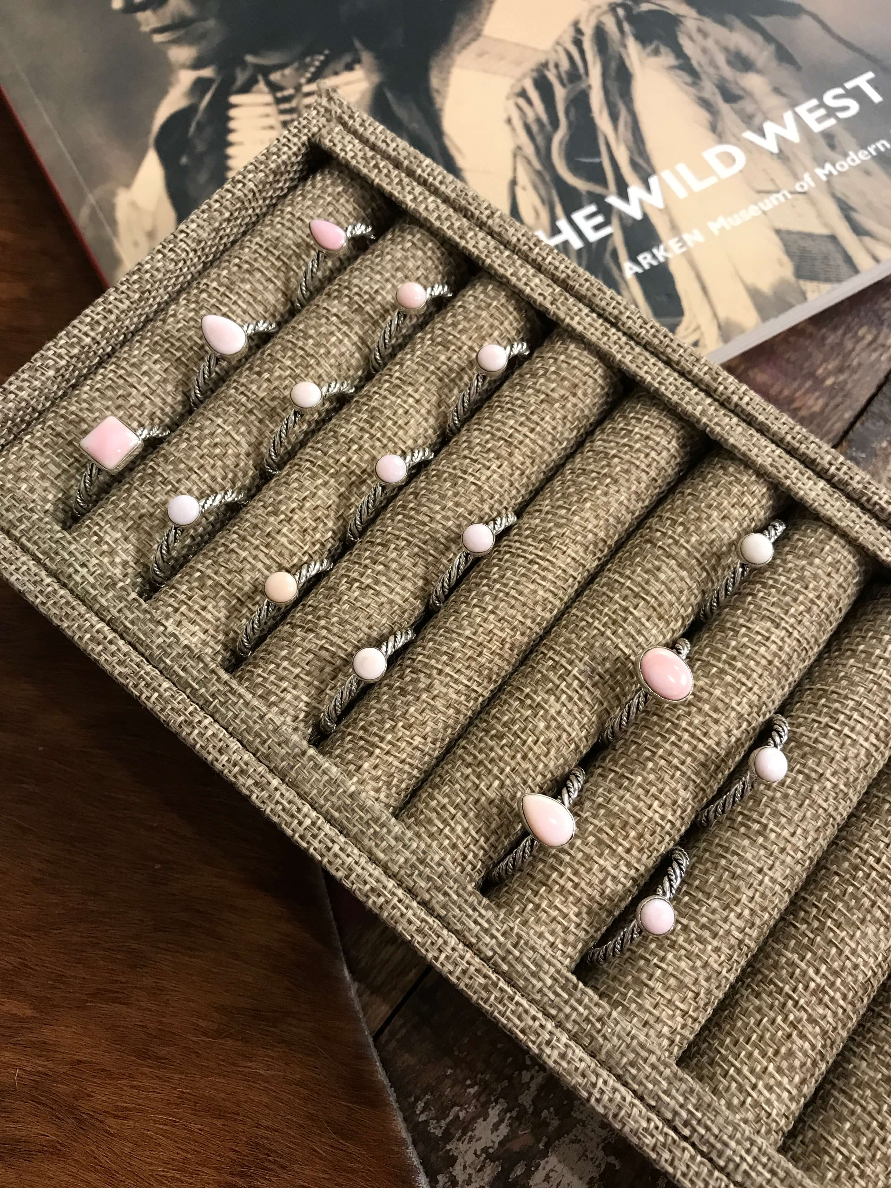 The Chesapeake Rings in Pink Conch-Rings-Calli Co., Turquoise and Silver Jewelry, Native American Handmade, Zuni Tribe, Navajo Tribe, Brock Texas