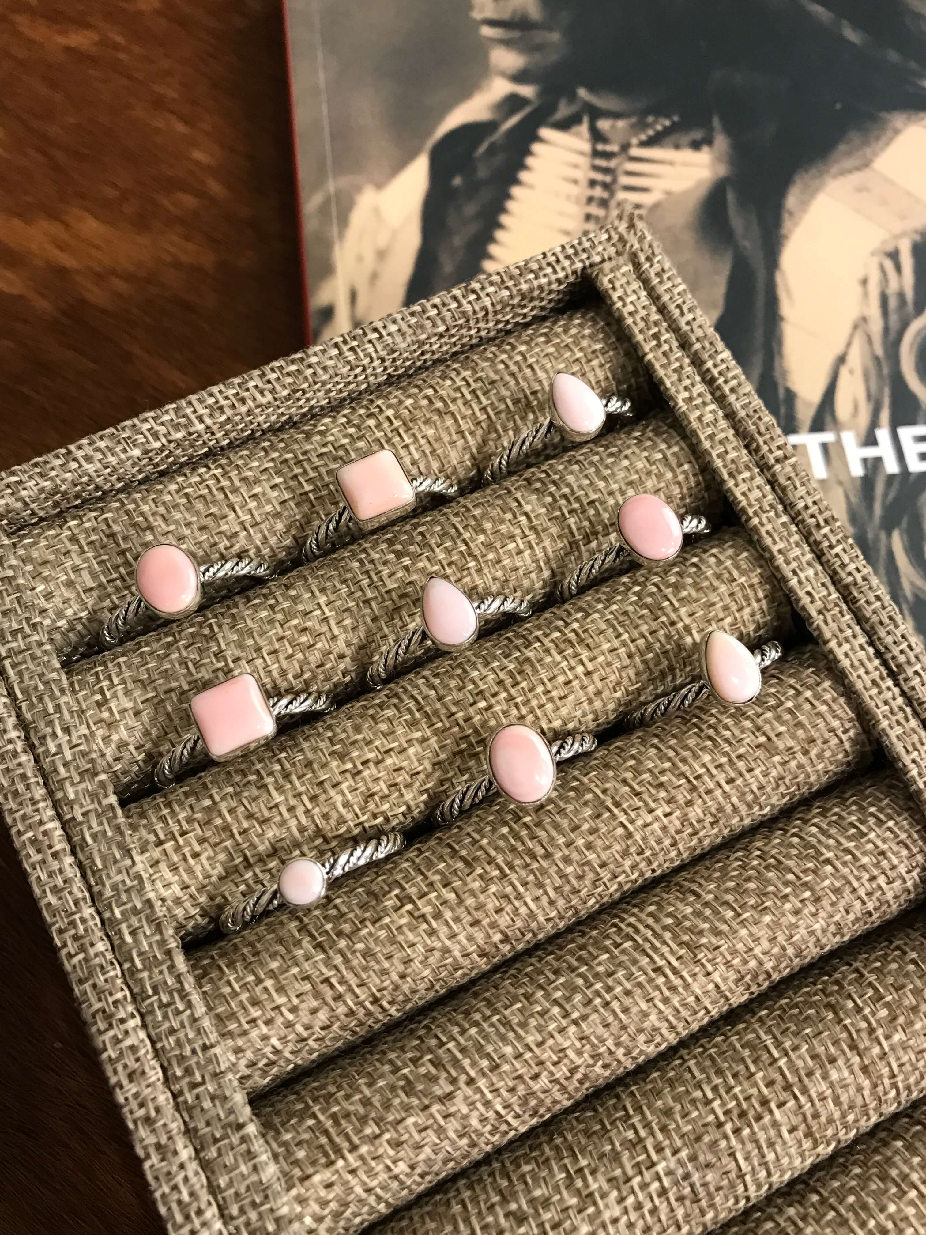 The Chesapeake Rings in Pink Conch-Rings-Calli Co., Turquoise and Silver Jewelry, Native American Handmade, Zuni Tribe, Navajo Tribe, Brock Texas