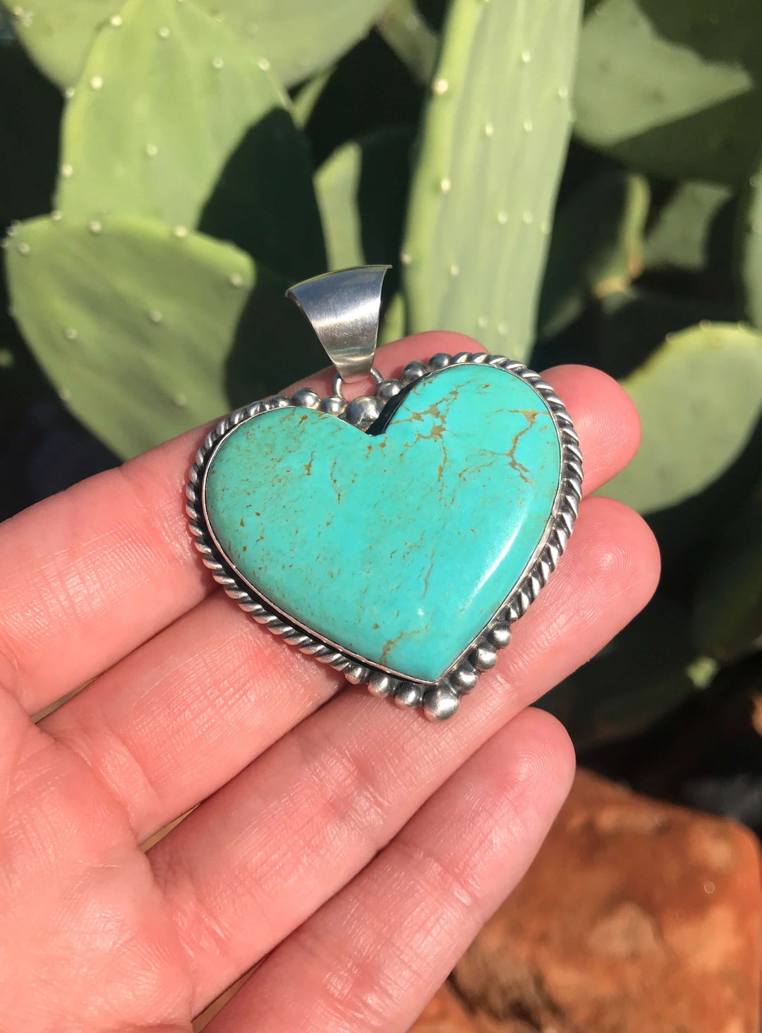 The Grande Heart Pendant, 1-Pendants-Calli Co., Turquoise and Silver Jewelry, Native American Handmade, Zuni Tribe, Navajo Tribe, Brock Texas