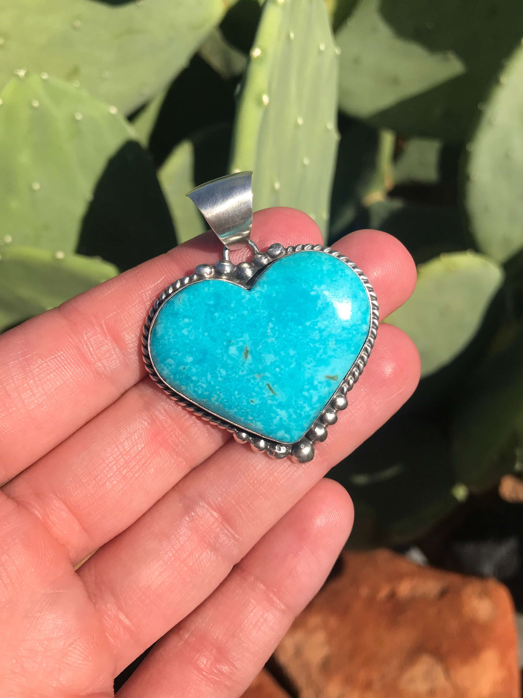 The Grande Heart Pendant, 3-Pendants-Calli Co., Turquoise and Silver Jewelry, Native American Handmade, Zuni Tribe, Navajo Tribe, Brock Texas