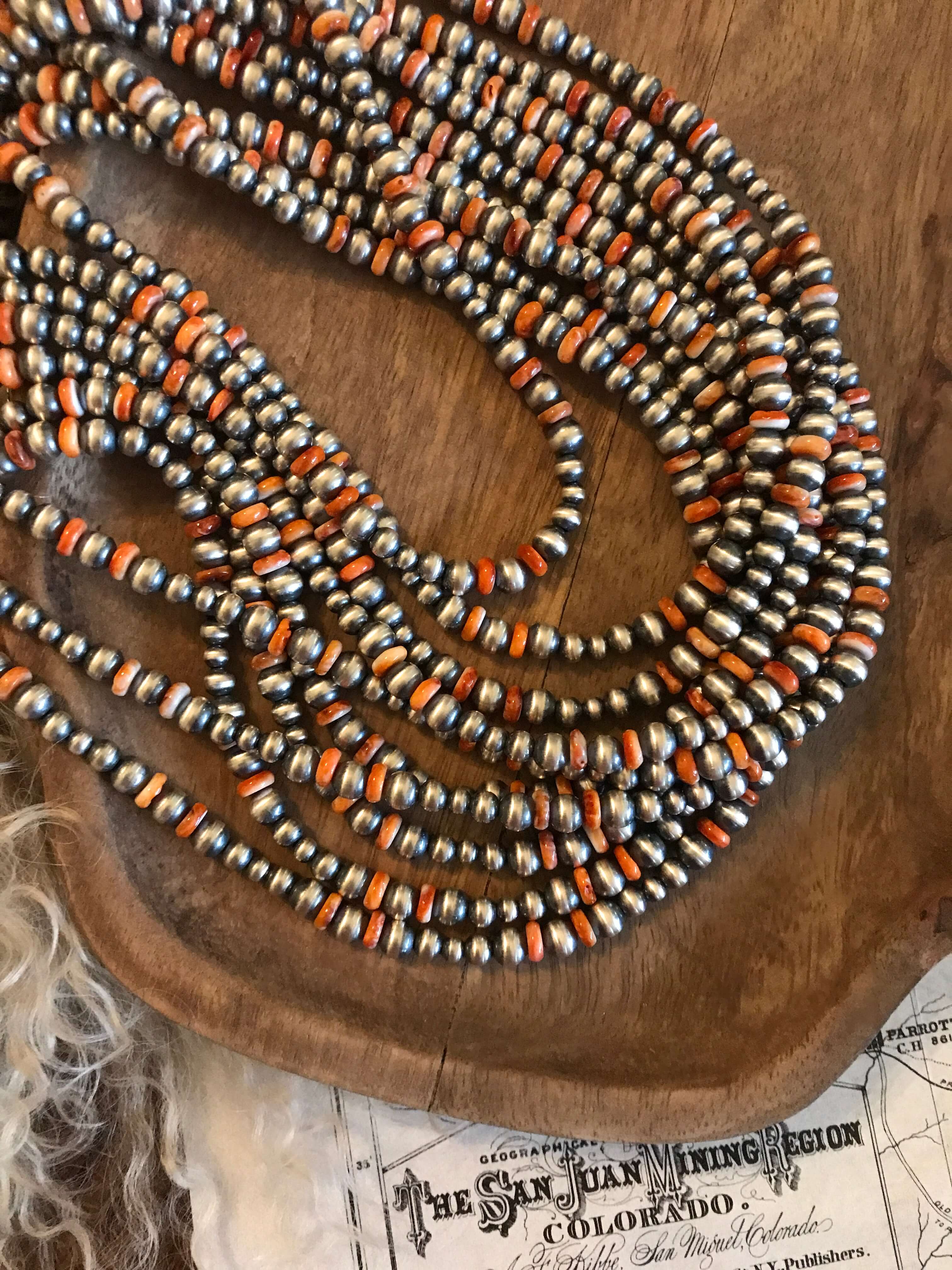 The Stillwater Necklace in Orange Spiny-Necklaces-Calli Co., Turquoise and Silver Jewelry, Native American Handmade, Zuni Tribe, Navajo Tribe, Brock Texas