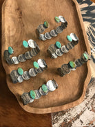 The Green Wisteria Coin Cuffs-Bracelets & Cuffs-Calli Co., Turquoise and Silver Jewelry, Native American Handmade, Zuni Tribe, Navajo Tribe, Brock Texas
