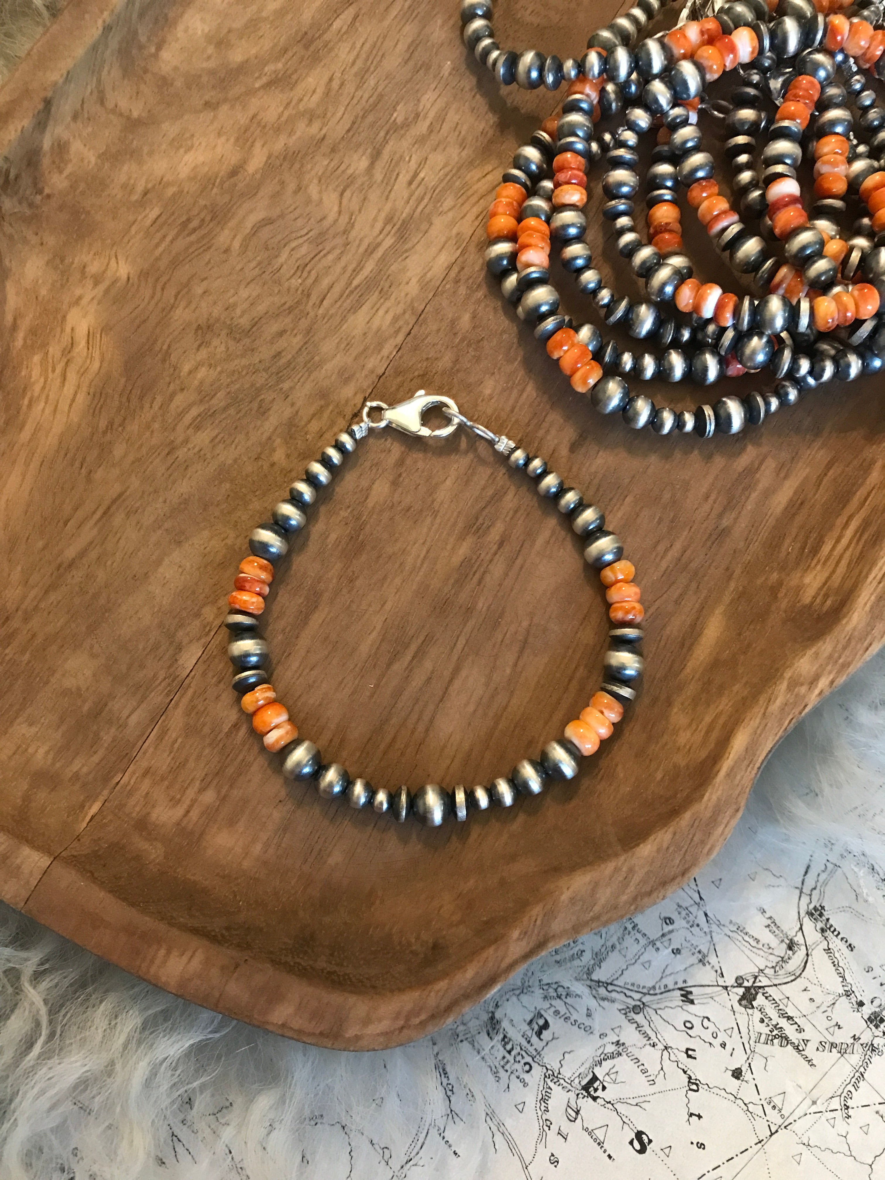 The Telluride Bracelet in Orange Spiny-Bracelets & Cuffs-Calli Co., Turquoise and Silver Jewelry, Native American Handmade, Zuni Tribe, Navajo Tribe, Brock Texas