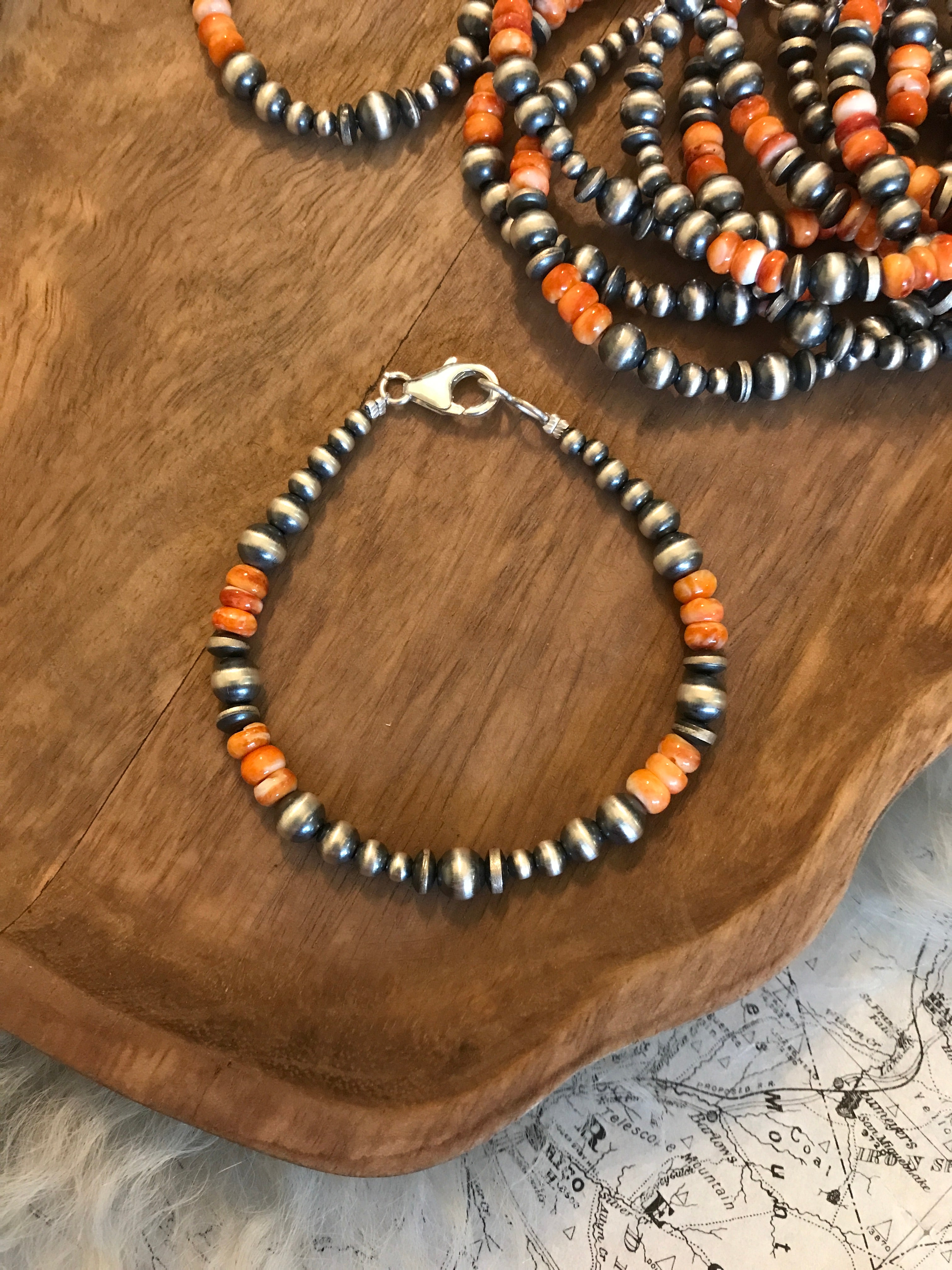 The Telluride Bracelet in Orange Spiny-Bracelets & Cuffs-Calli Co., Turquoise and Silver Jewelry, Native American Handmade, Zuni Tribe, Navajo Tribe, Brock Texas