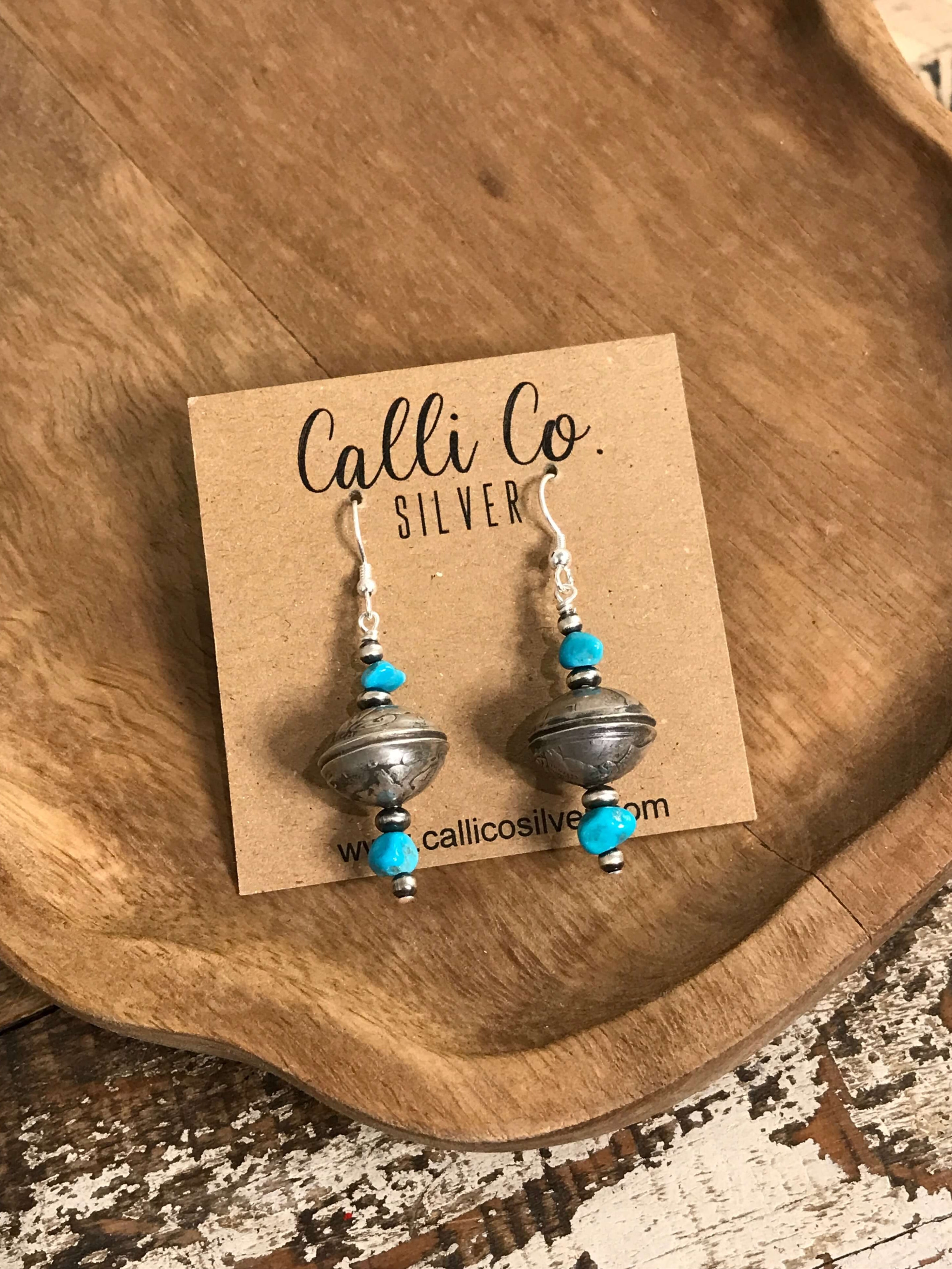 The Nugget & Dime Earrings-Earrings-Calli Co., Turquoise and Silver Jewelry, Native American Handmade, Zuni Tribe, Navajo Tribe, Brock Texas