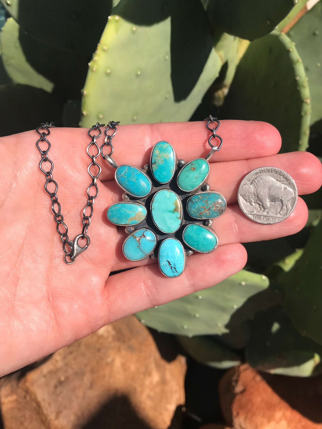 The Lahaina Turquoise Cluster Necklace-Necklaces-Calli Co., Turquoise and Silver Jewelry, Native American Handmade, Zuni Tribe, Navajo Tribe, Brock Texas