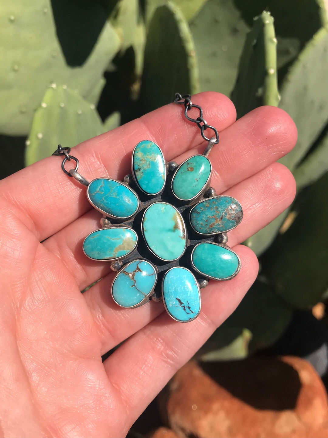 The Lahaina Turquoise Cluster Necklace-Necklaces-Calli Co., Turquoise and Silver Jewelry, Native American Handmade, Zuni Tribe, Navajo Tribe, Brock Texas