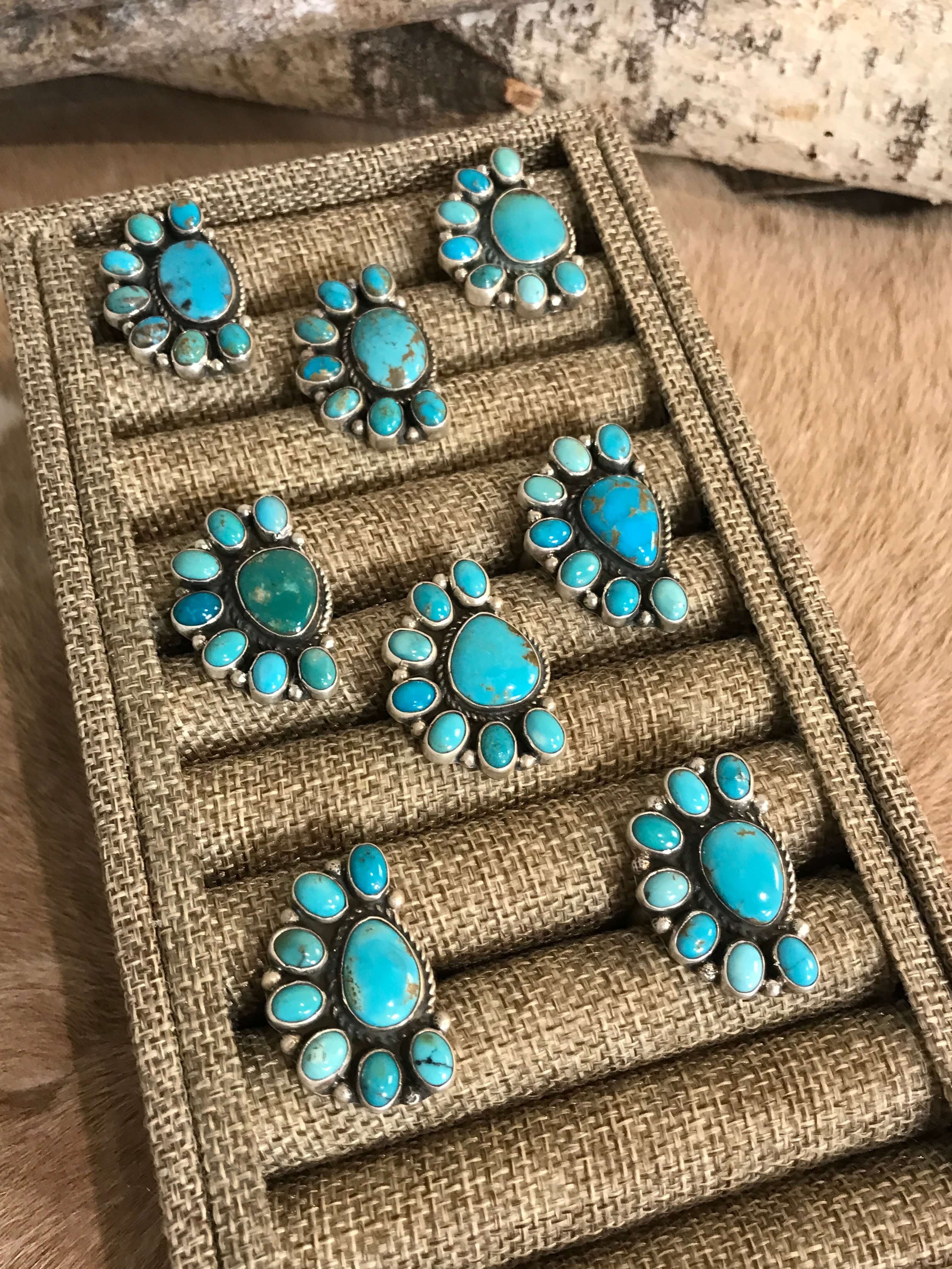 The Wynne Adjustable Turquoise Cluster Rings-Rings-Calli Co., Turquoise and Silver Jewelry, Native American Handmade, Zuni Tribe, Navajo Tribe, Brock Texas