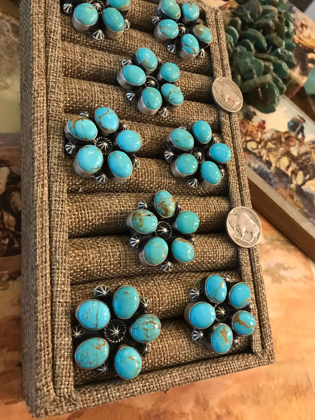 The Sinclair Turquoise Cluster Rings, Adjustable-Rings-Calli Co., Turquoise and Silver Jewelry, Native American Handmade, Zuni Tribe, Navajo Tribe, Brock Texas