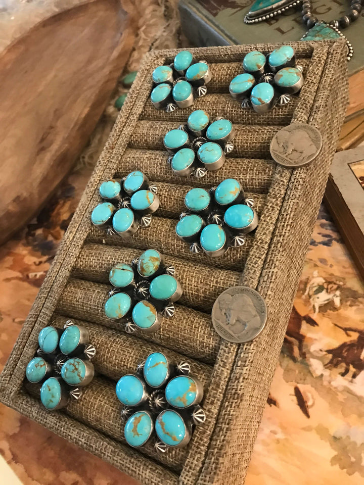 The Sinclair Turquoise Cluster Rings, Adjustable-Rings-Calli Co., Turquoise and Silver Jewelry, Native American Handmade, Zuni Tribe, Navajo Tribe, Brock Texas