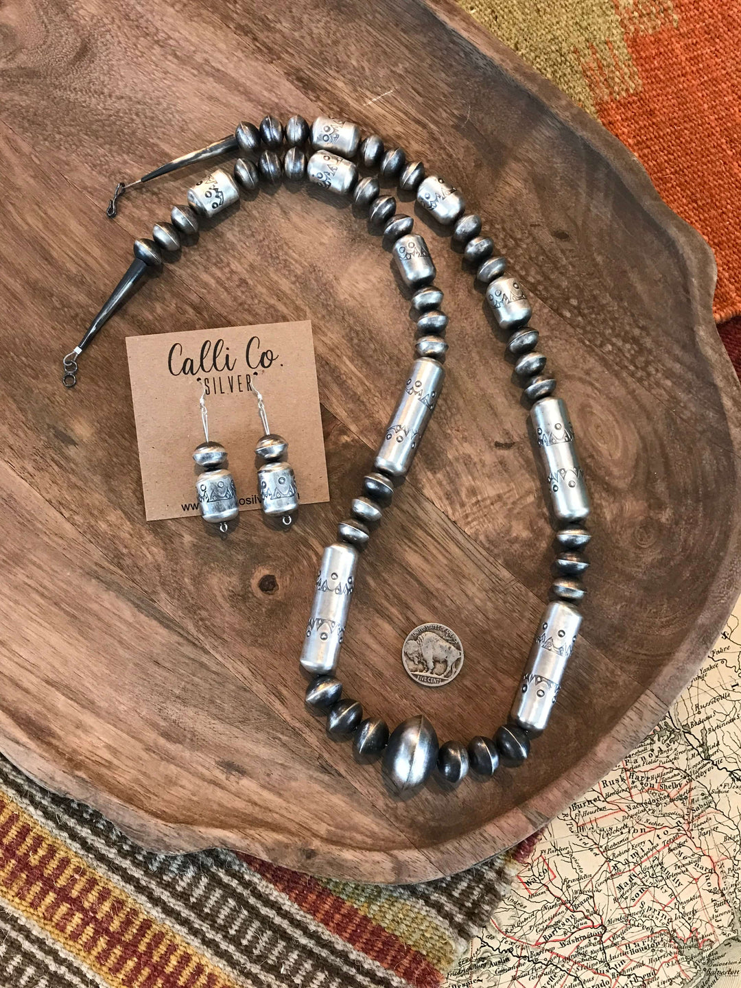 The Rozel Necklace Set, 30"-Necklaces-Calli Co., Turquoise and Silver Jewelry, Native American Handmade, Zuni Tribe, Navajo Tribe, Brock Texas