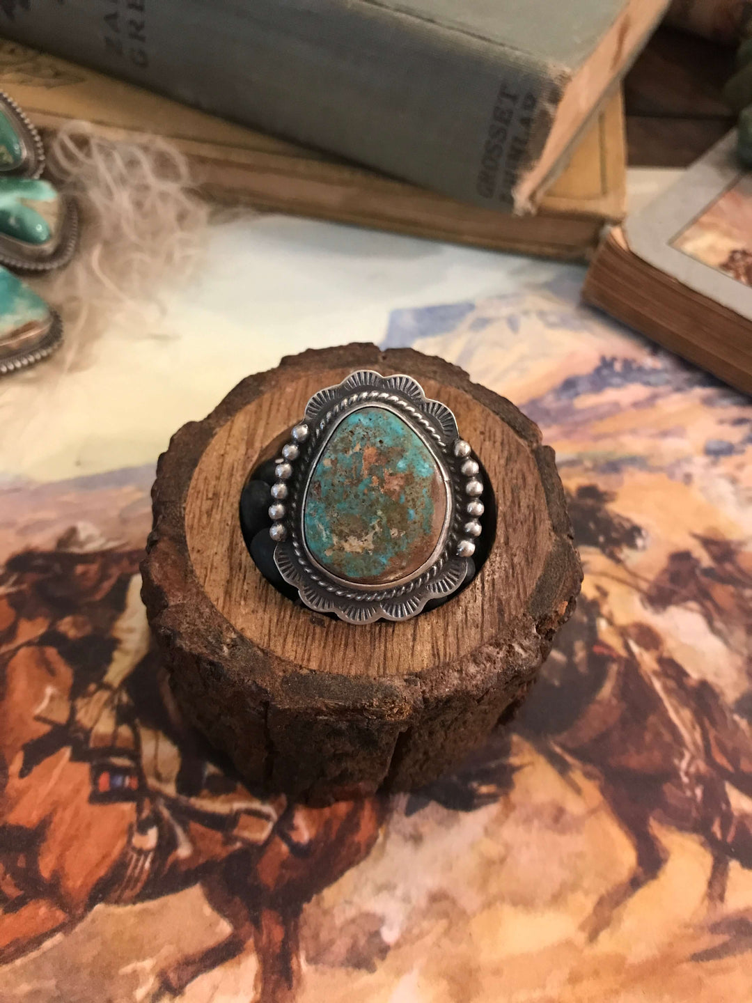 The Yarrow Point Ring 3, Sz 8-Rings-Calli Co., Turquoise and Silver Jewelry, Native American Handmade, Zuni Tribe, Navajo Tribe, Brock Texas