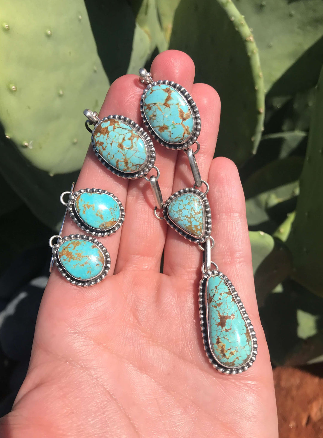 The Adeline Lariat Necklace Set-Necklaces-Calli Co., Turquoise and Silver Jewelry, Native American Handmade, Zuni Tribe, Navajo Tribe, Brock Texas