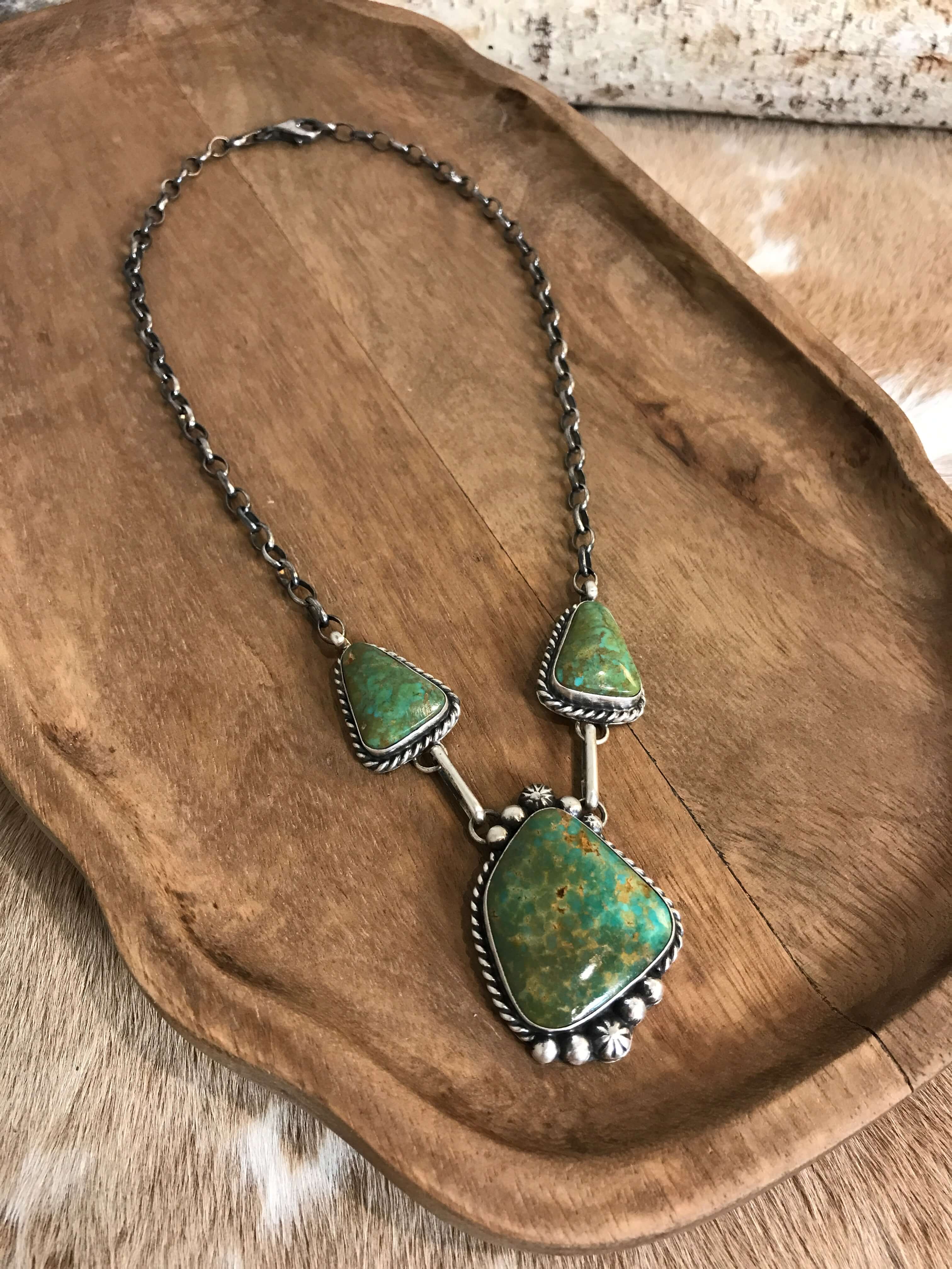 The Bristow Statement Necklace, 1-Necklaces-Calli Co., Turquoise and Silver Jewelry, Native American Handmade, Zuni Tribe, Navajo Tribe, Brock Texas