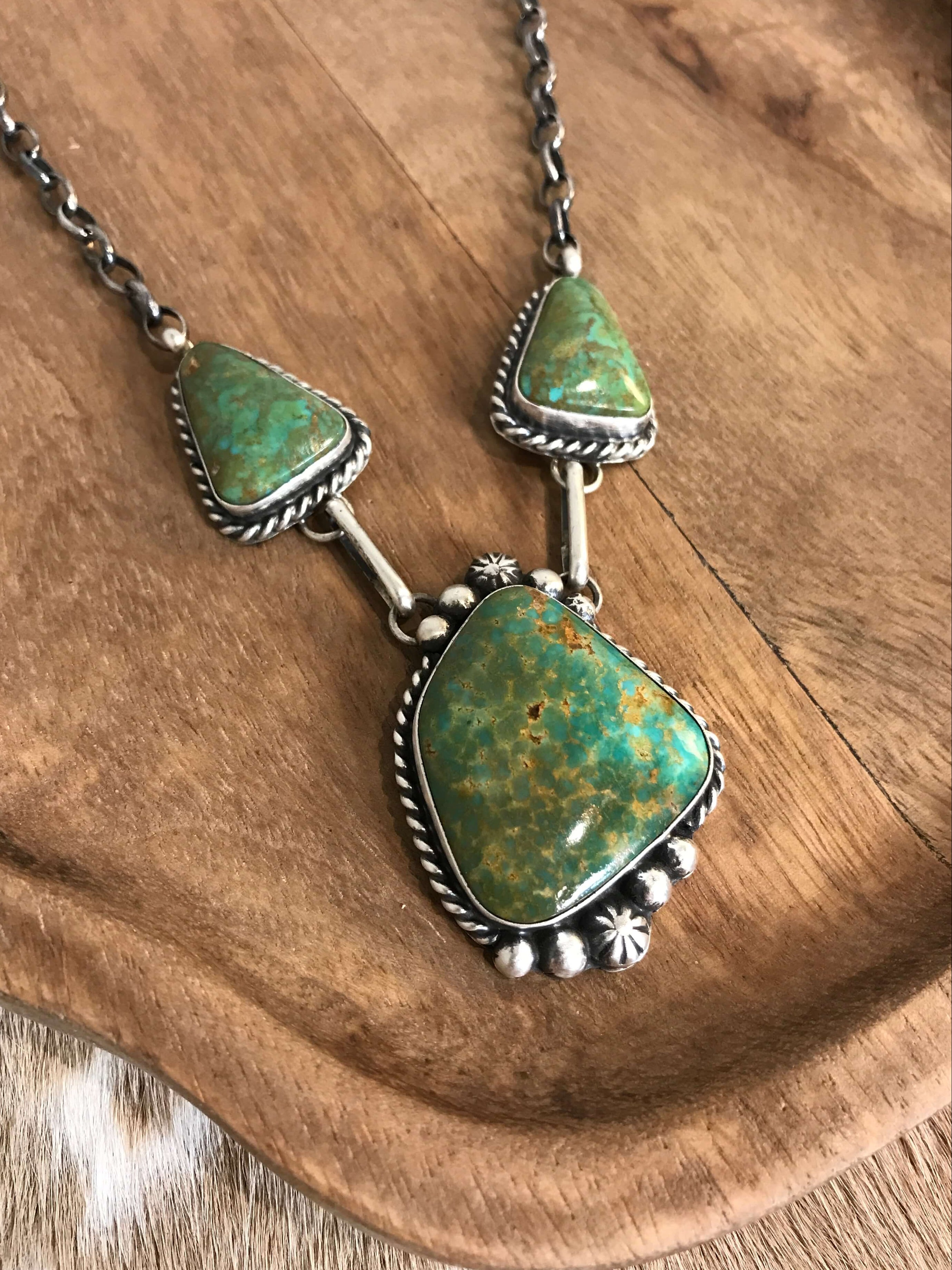The Bristow Statement Necklace, 1-Necklaces-Calli Co., Turquoise and Silver Jewelry, Native American Handmade, Zuni Tribe, Navajo Tribe, Brock Texas