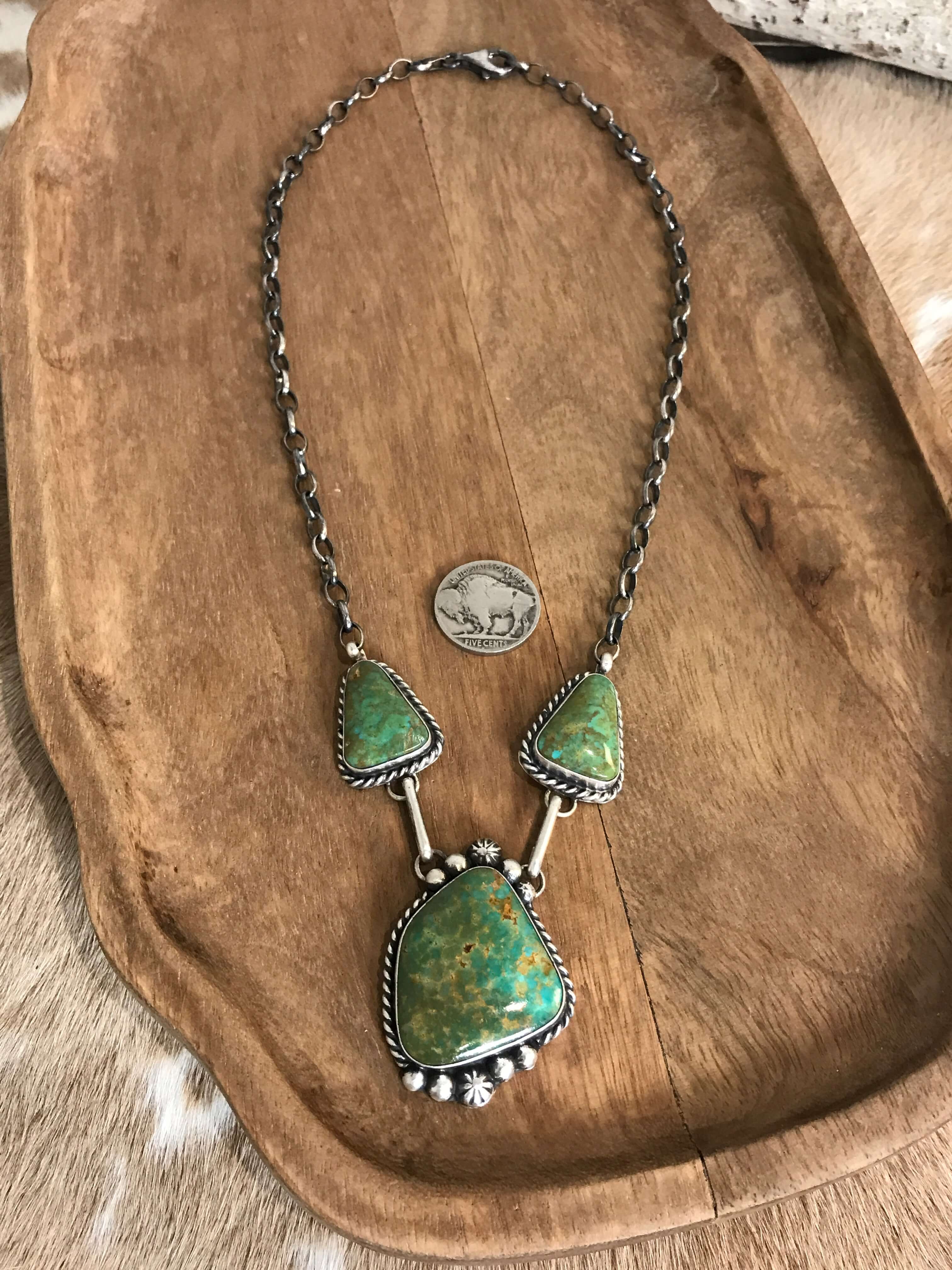 The Bristow Statement Necklace, 1-Necklaces-Calli Co., Turquoise and Silver Jewelry, Native American Handmade, Zuni Tribe, Navajo Tribe, Brock Texas