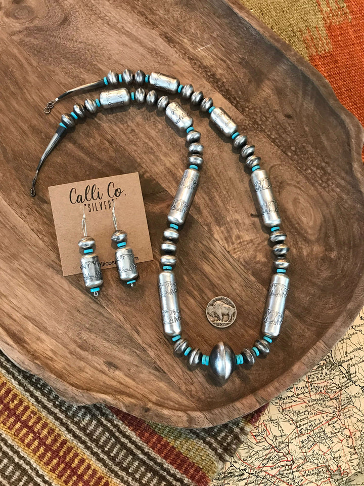The Augtaya Necklace Set, 30"-Necklaces-Calli Co., Turquoise and Silver Jewelry, Native American Handmade, Zuni Tribe, Navajo Tribe, Brock Texas