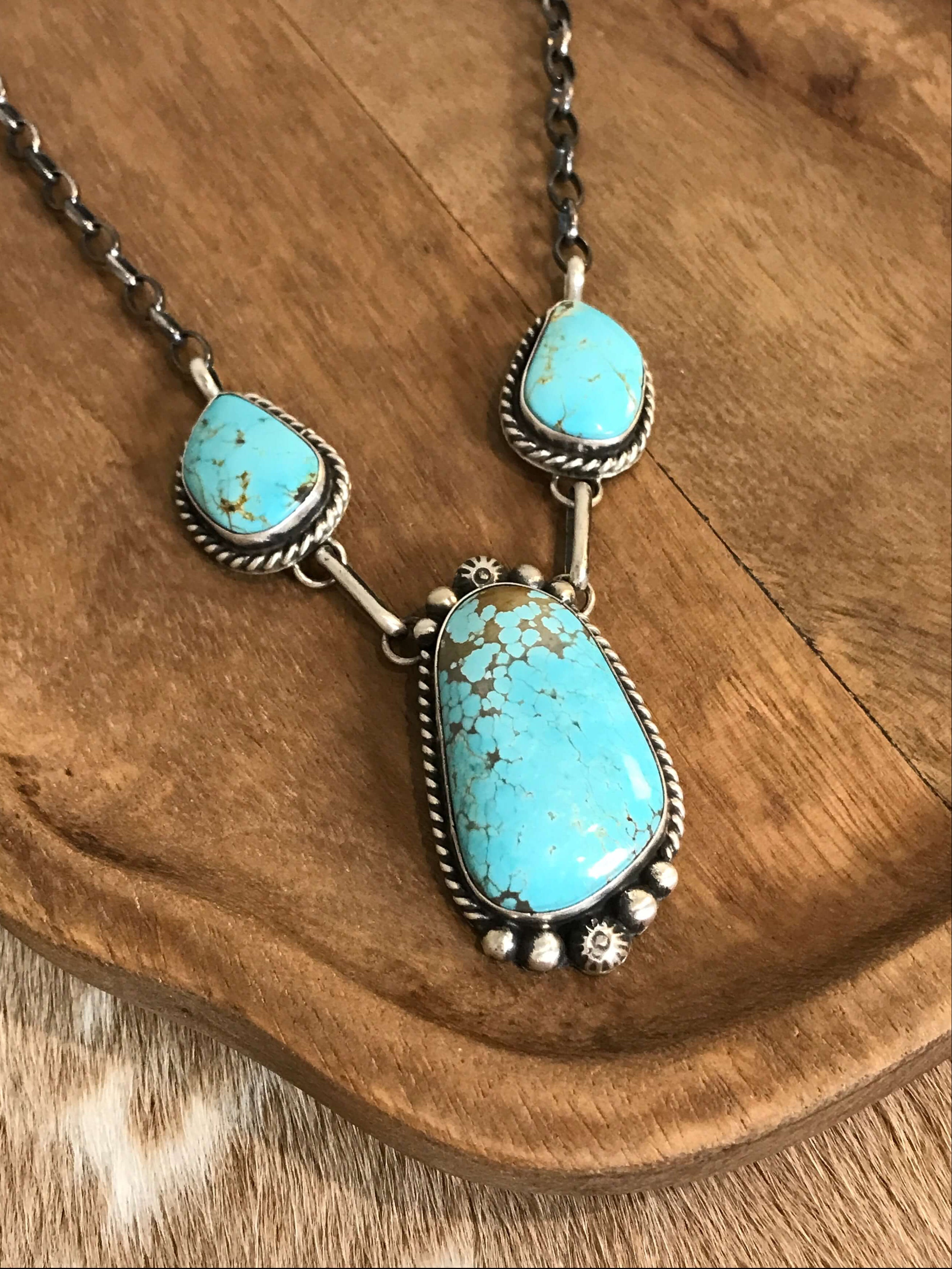 The Bristow Statement Necklace, 3-Necklaces-Calli Co., Turquoise and Silver Jewelry, Native American Handmade, Zuni Tribe, Navajo Tribe, Brock Texas