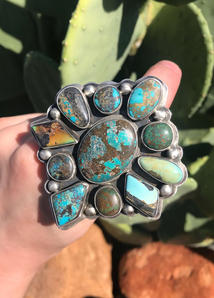 The Yakima Cluster Ring, Sz 8.5-Rings-Calli Co., Turquoise and Silver Jewelry, Native American Handmade, Zuni Tribe, Navajo Tribe, Brock Texas